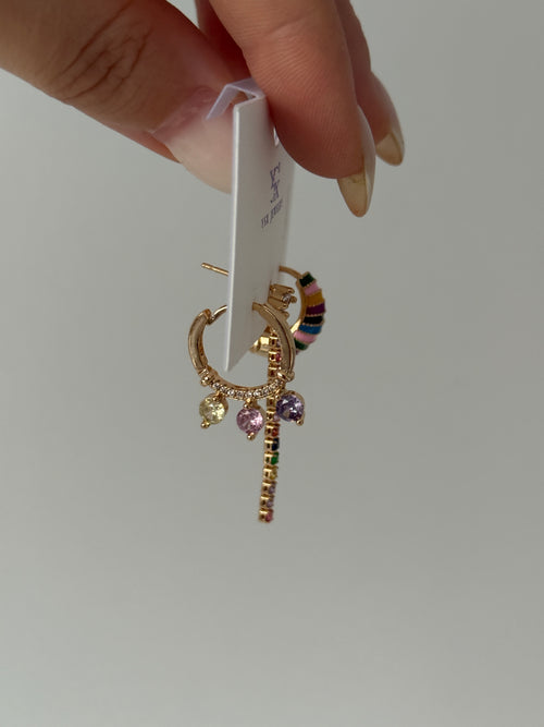 3lü Renkli Taşlı Küpe Seti