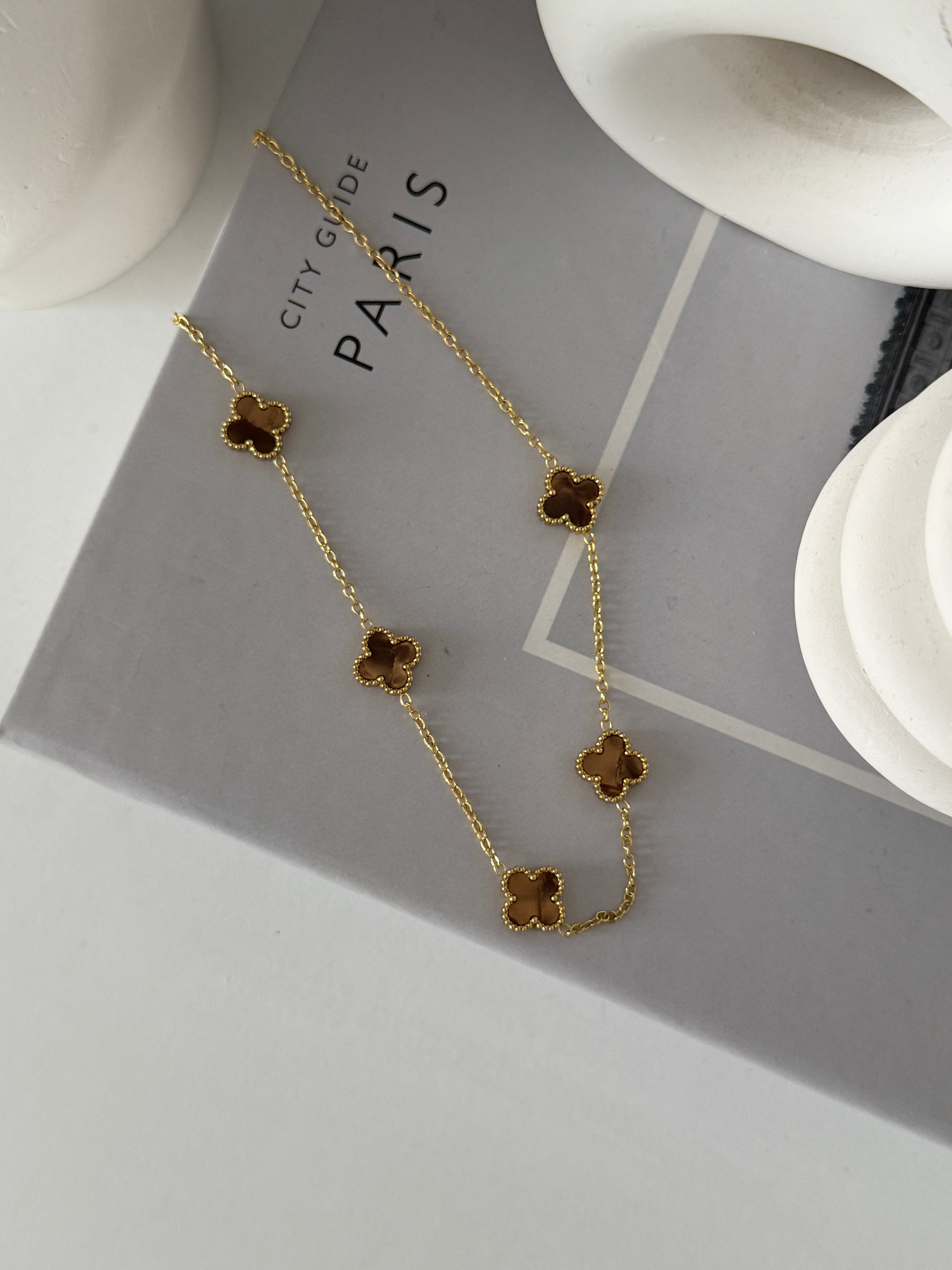 Çelik Kahverengi 5li Van Cl**f Marka Model Kolye