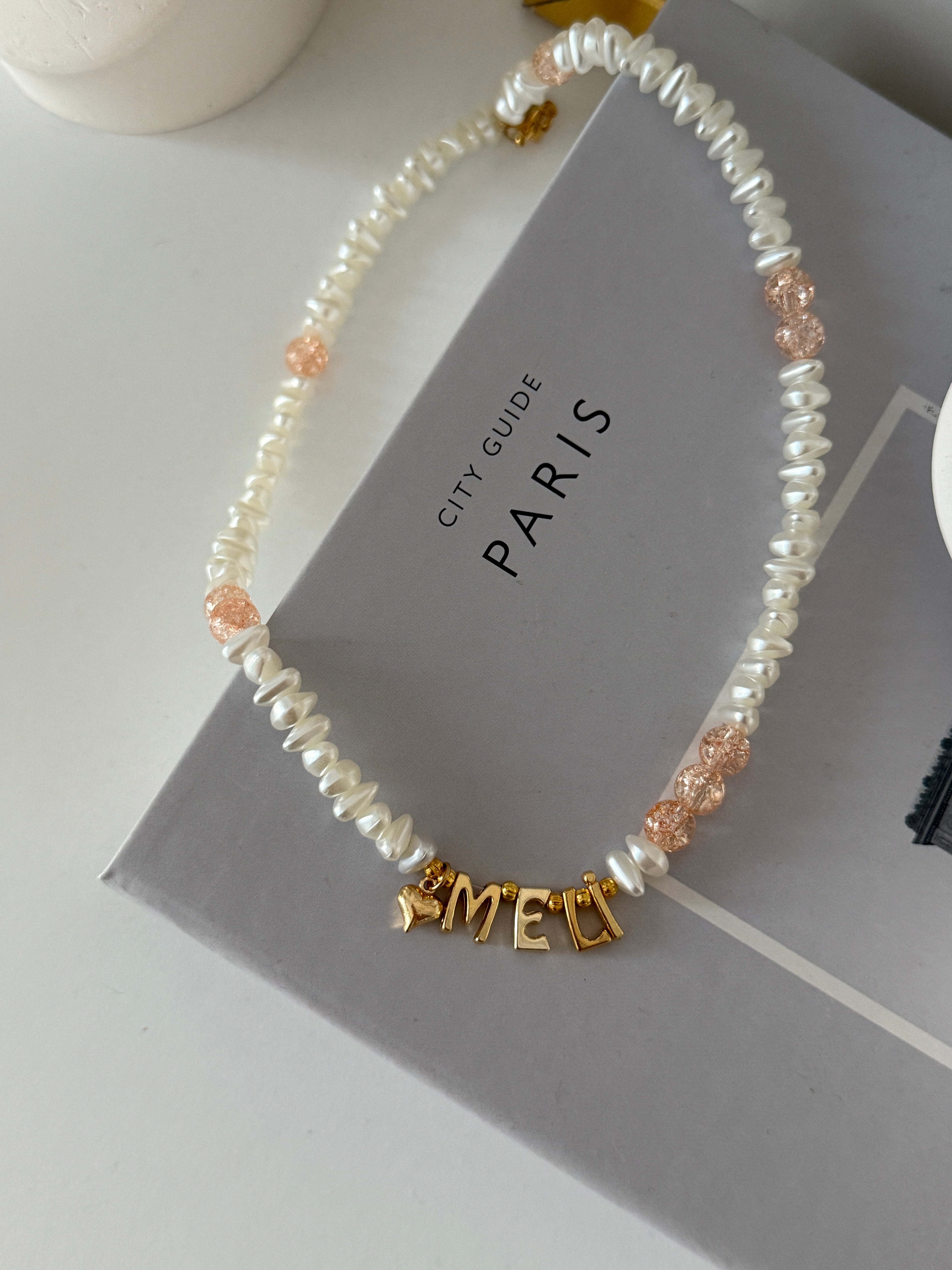 Kendin Tasarla Necef Taşlı Ve İncili Harf Kolye