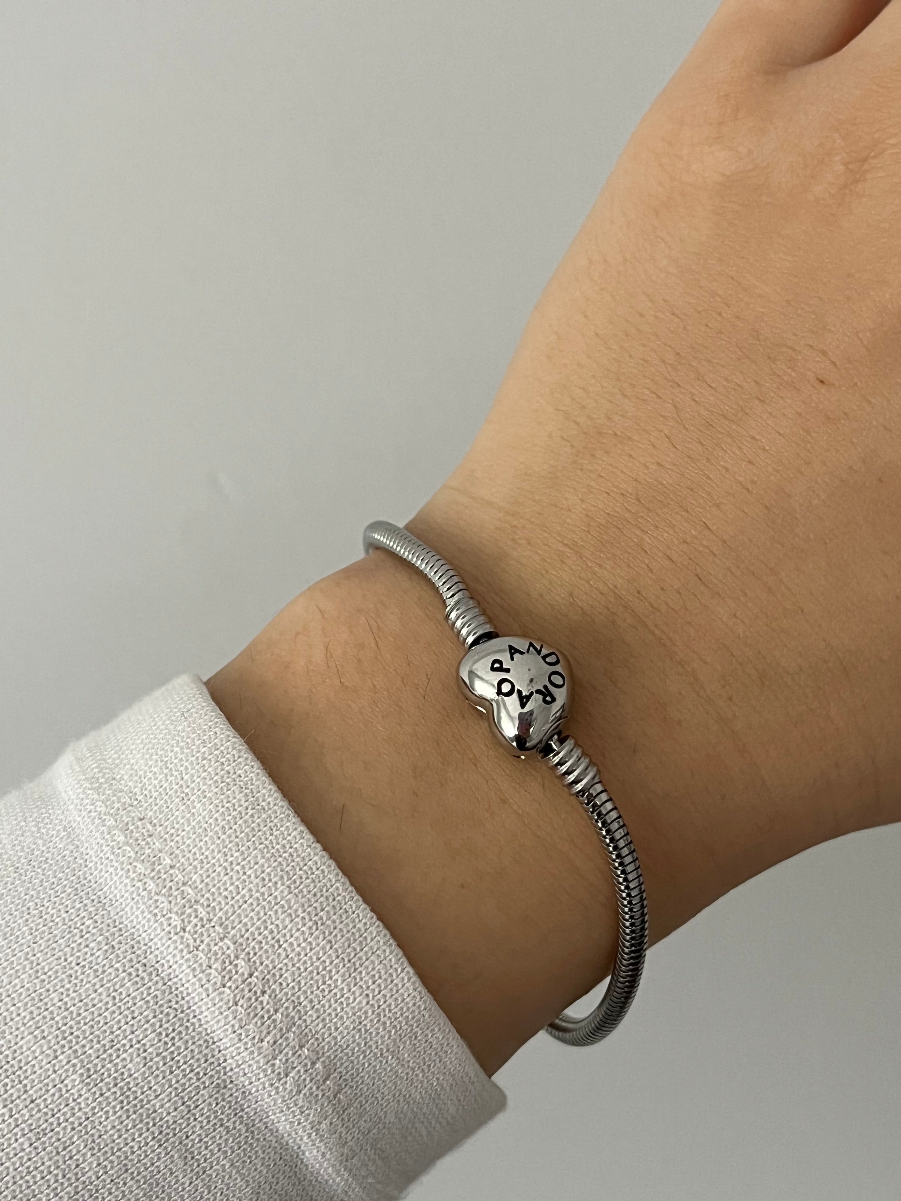 Çelik Taşlı PNDR Çift Taraf Yazılı Kalp Charm Bileklik