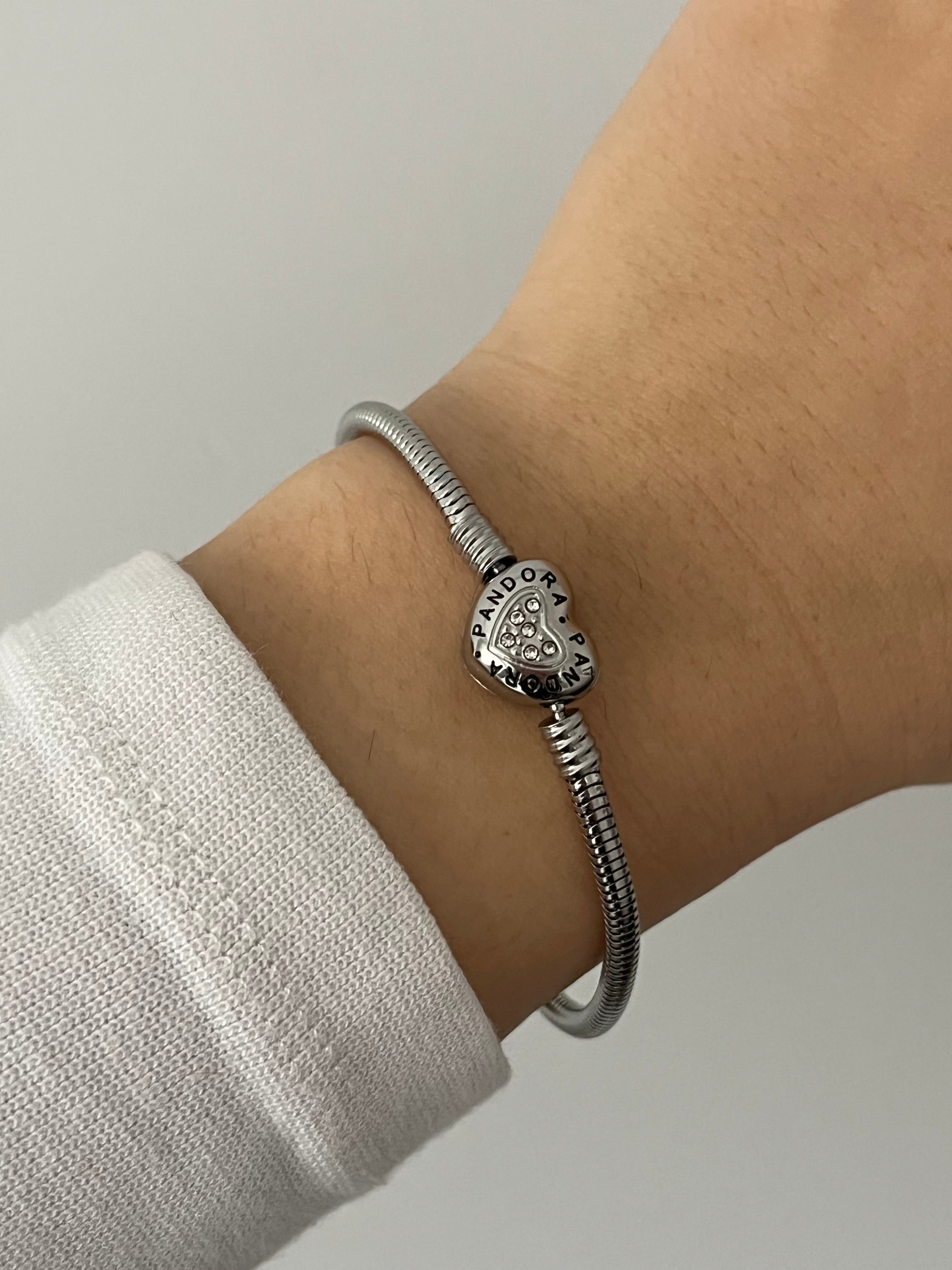 Çelik Taşlı PNDR Çift Taraf Yazılı Kalp Charm Bileklik