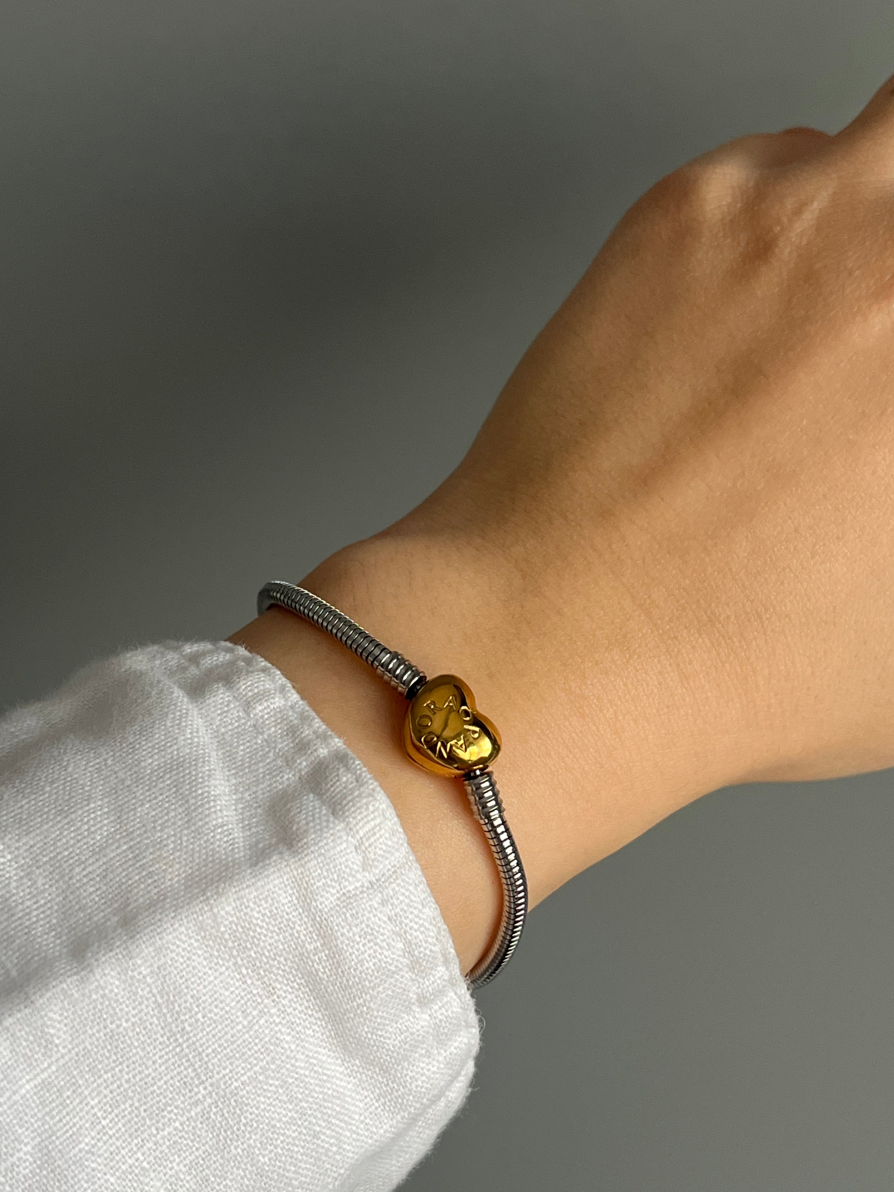 Çelik PNDR Marka Model Kalp Çift Renk Charm Bileklik