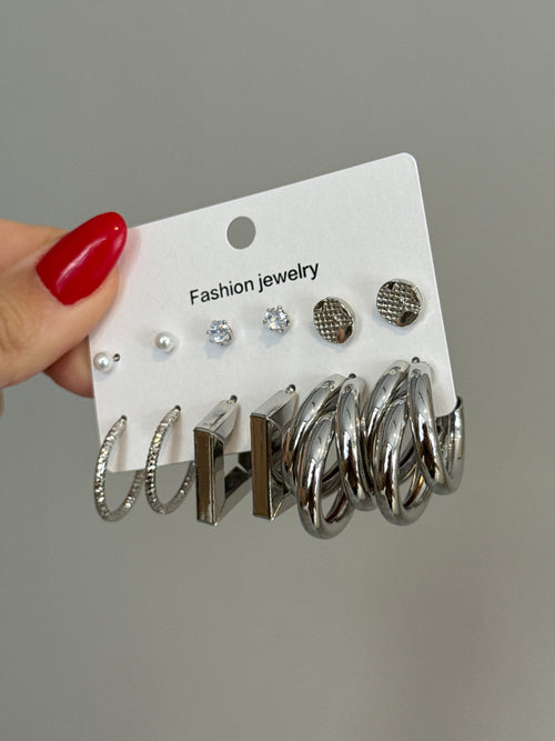 6lı Set Sarmole Silver Küpe