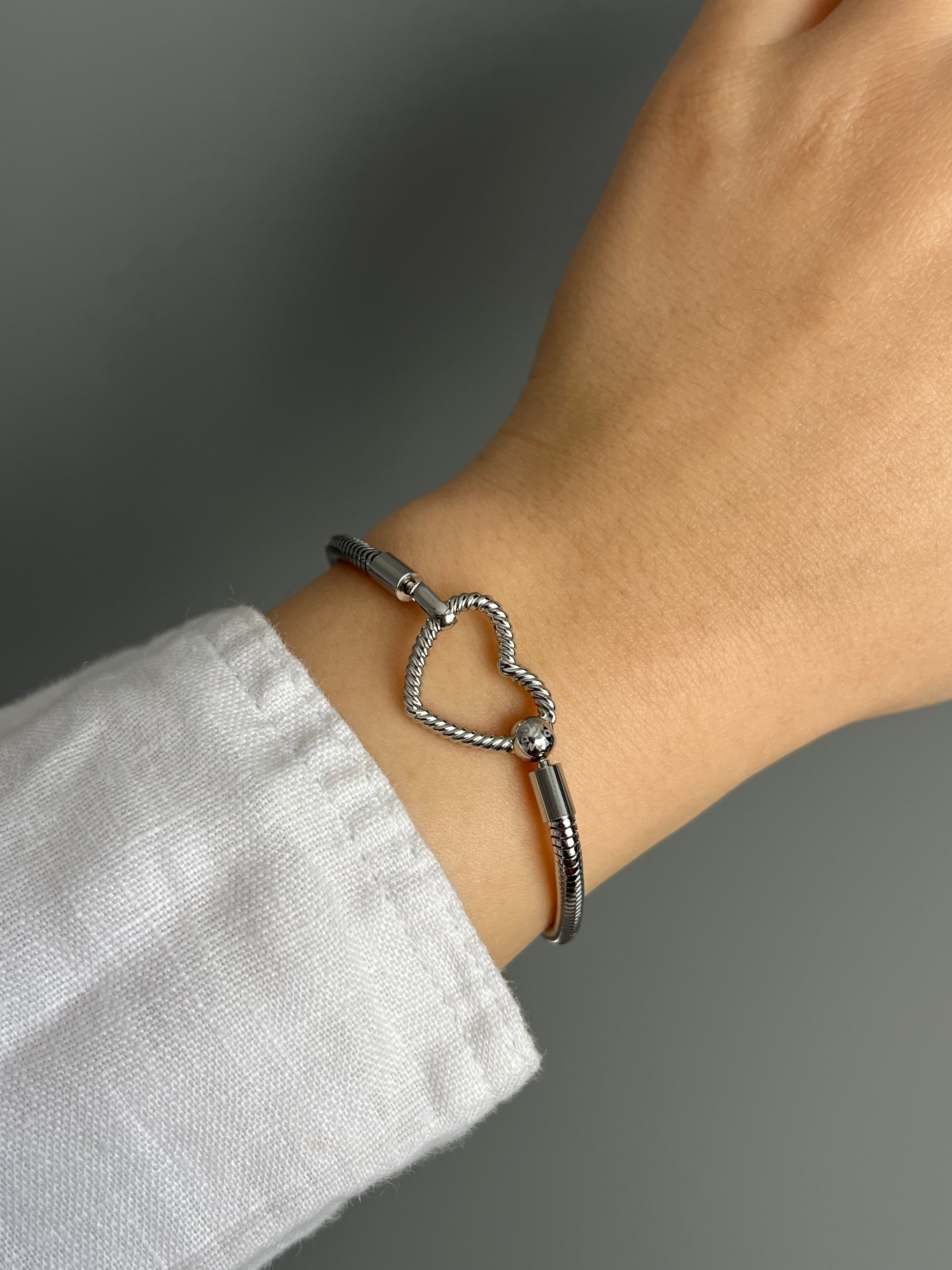 Çelik PNDR Moments Kilit Silver Kalp Charm Bileklik