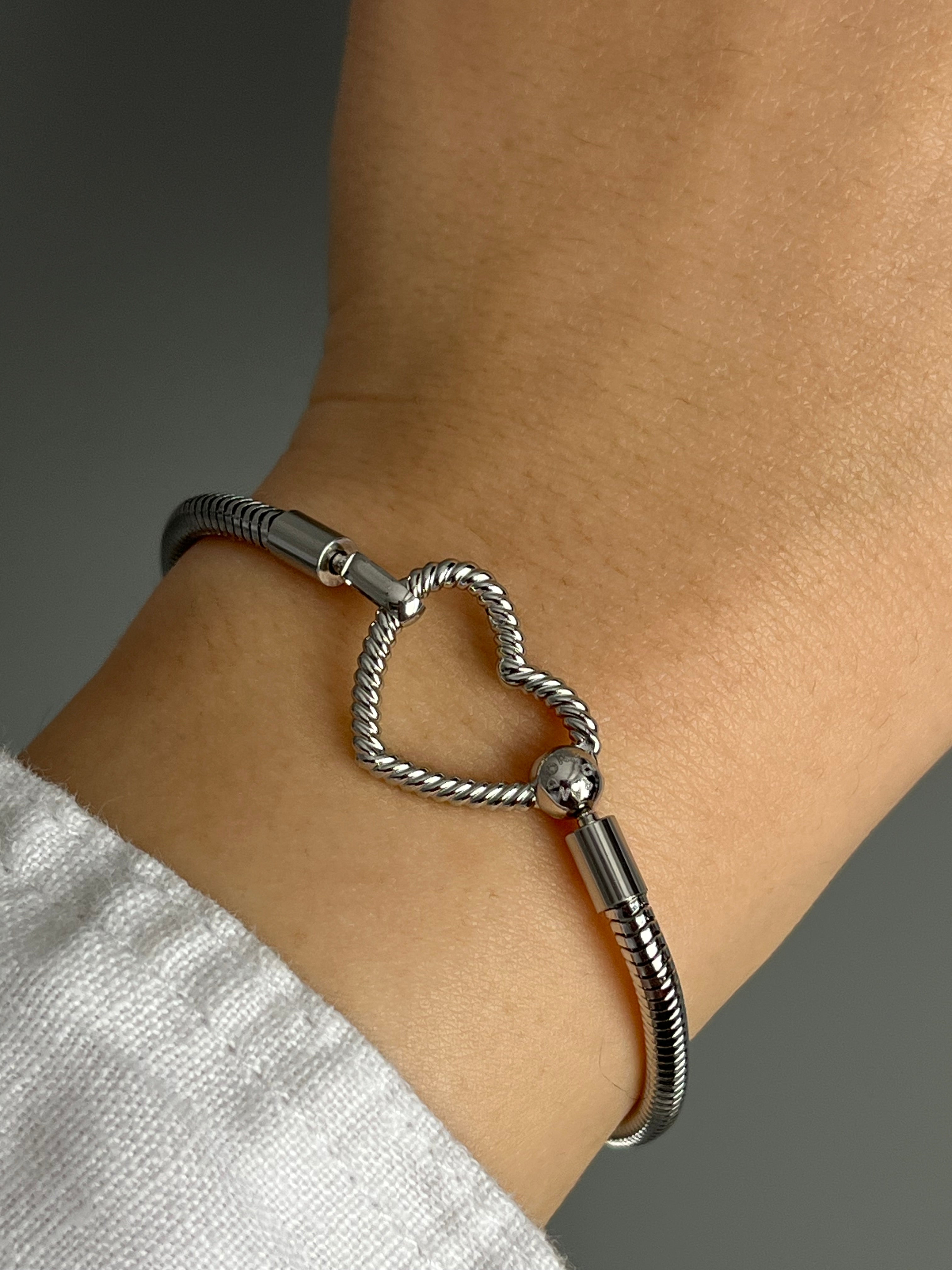 Çelik PNDR Moments Kilit Silver Kalp Charm Bileklik