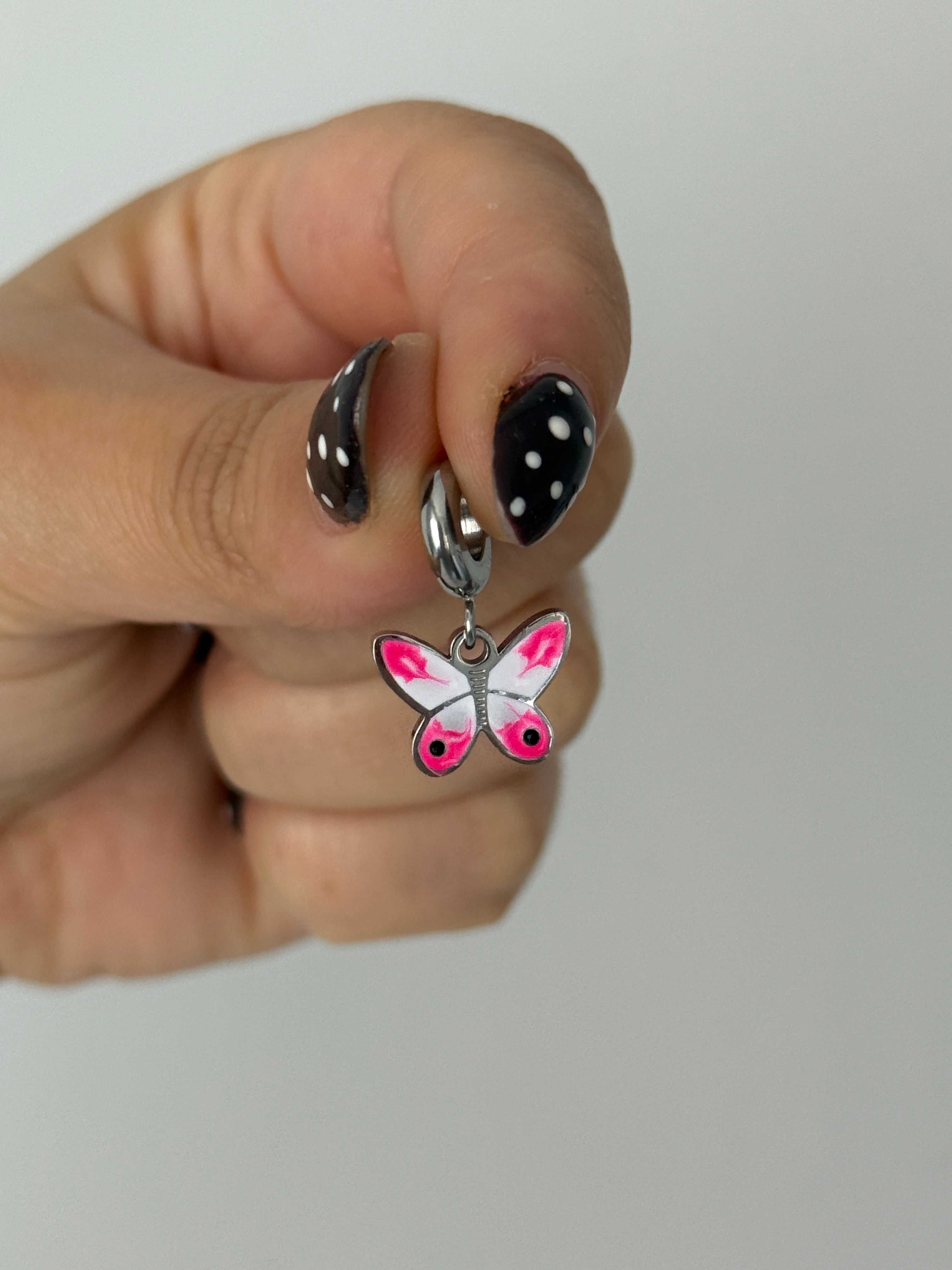 Çelik Pembe Kelebek Charm