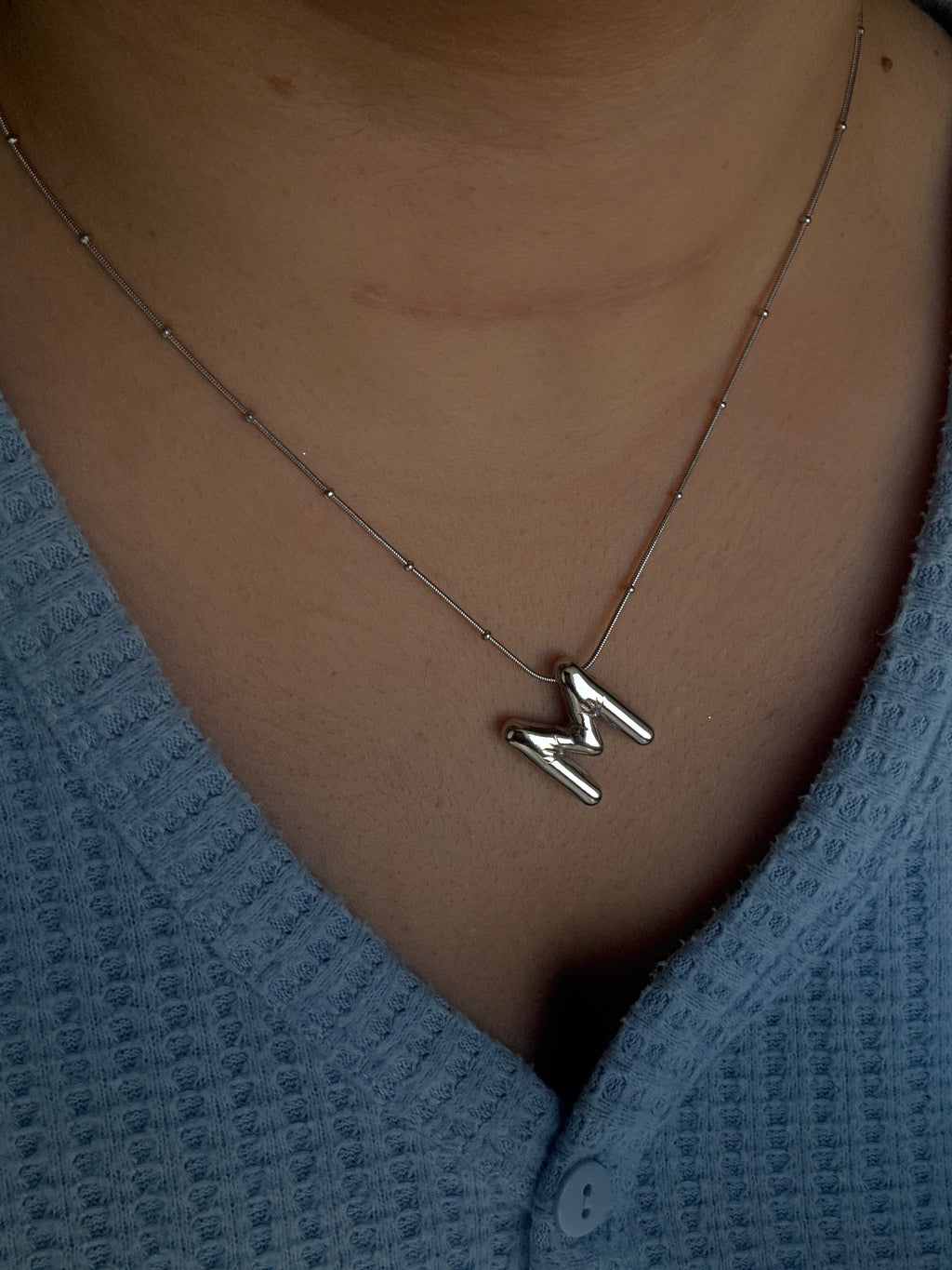 Çelik Bubble Silver Harf Kolye