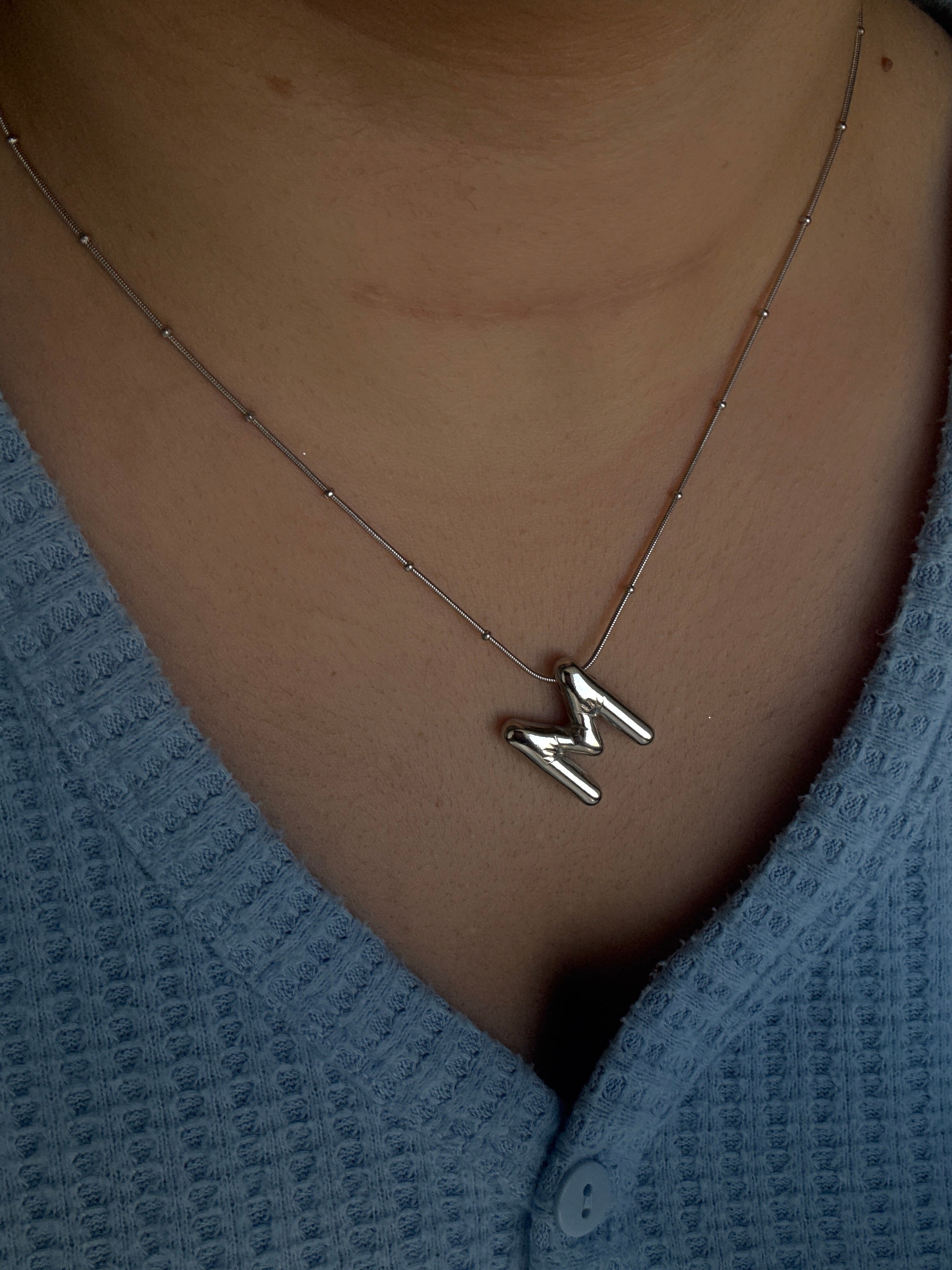 Çelik Bubble Silver Harf Kolye