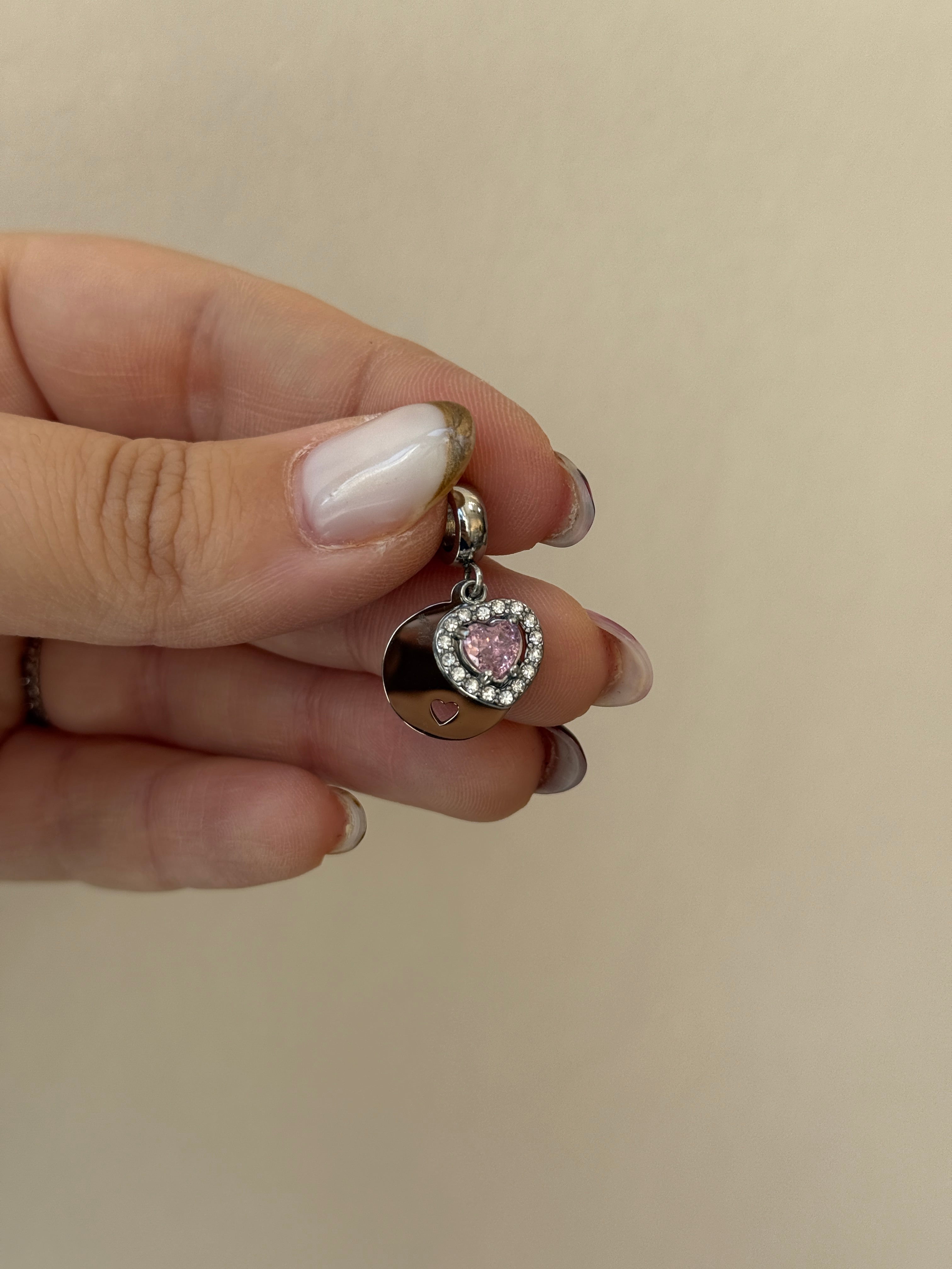 Çelik Pembe Plaka Kapli Charm