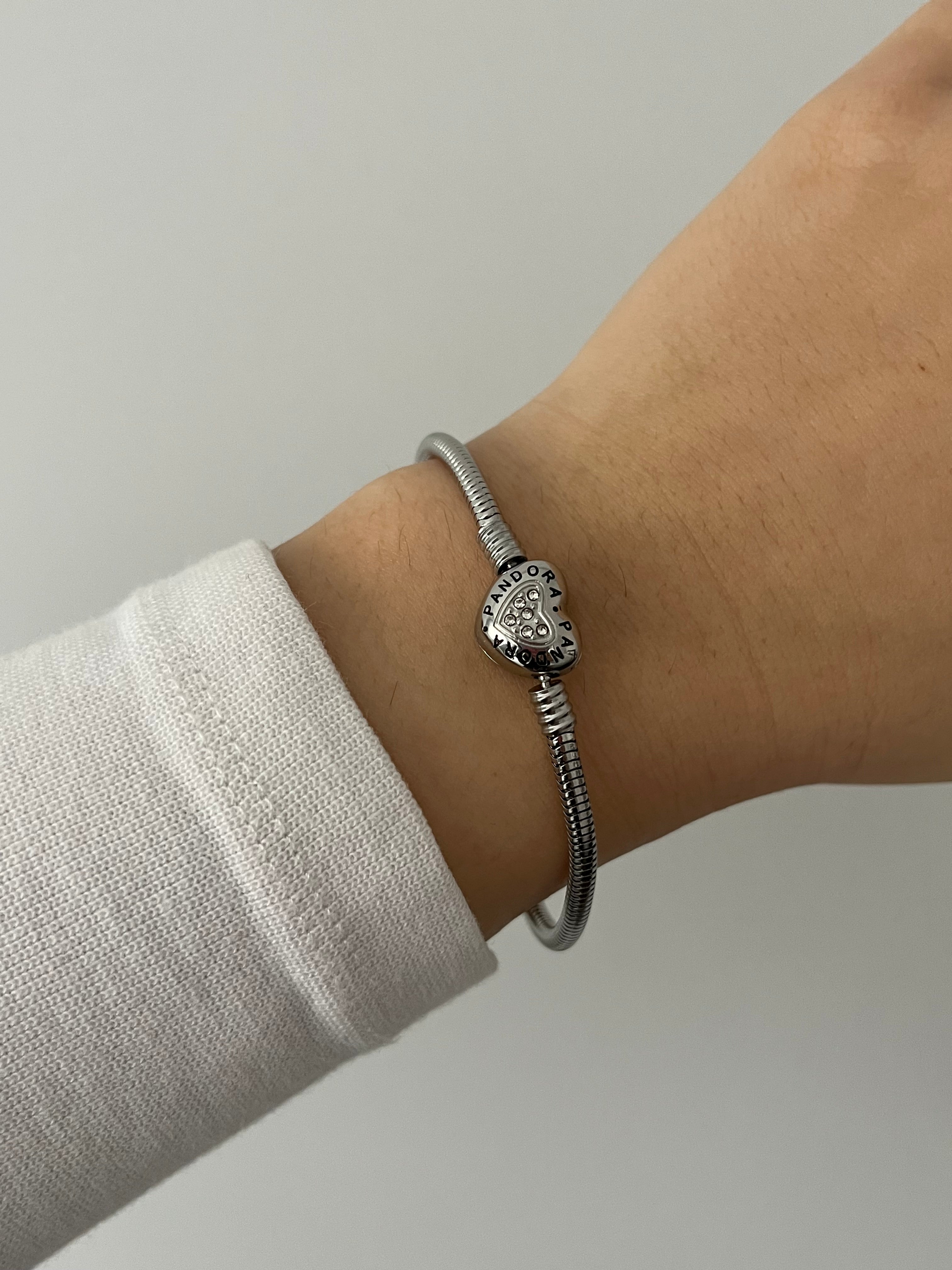 Çelik Taşlı PNDR Çift Taraf Yazılı Kalp Charm Bileklik