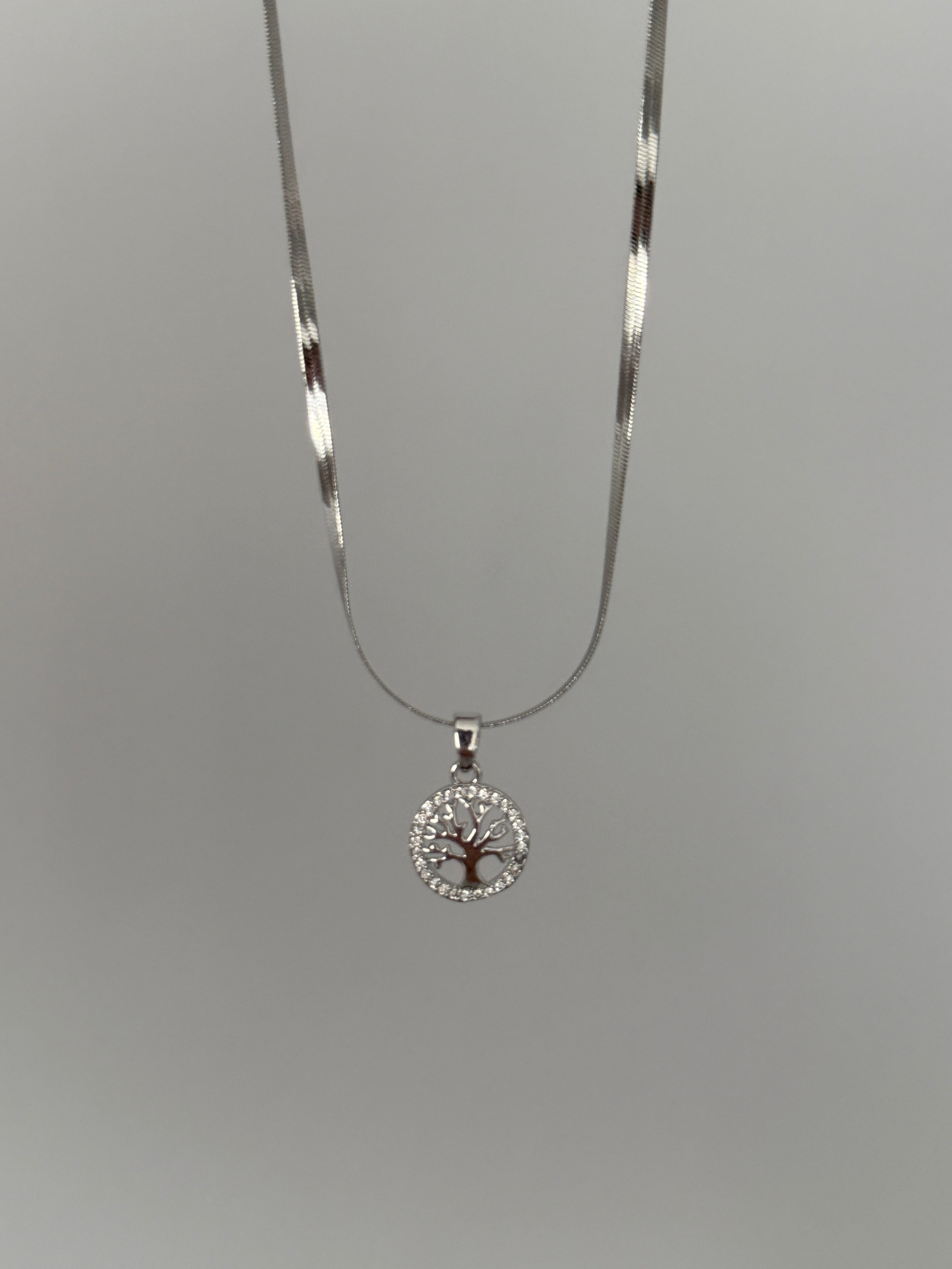 Çelik Taşlı Silver Yaşam Ağacı Kolye