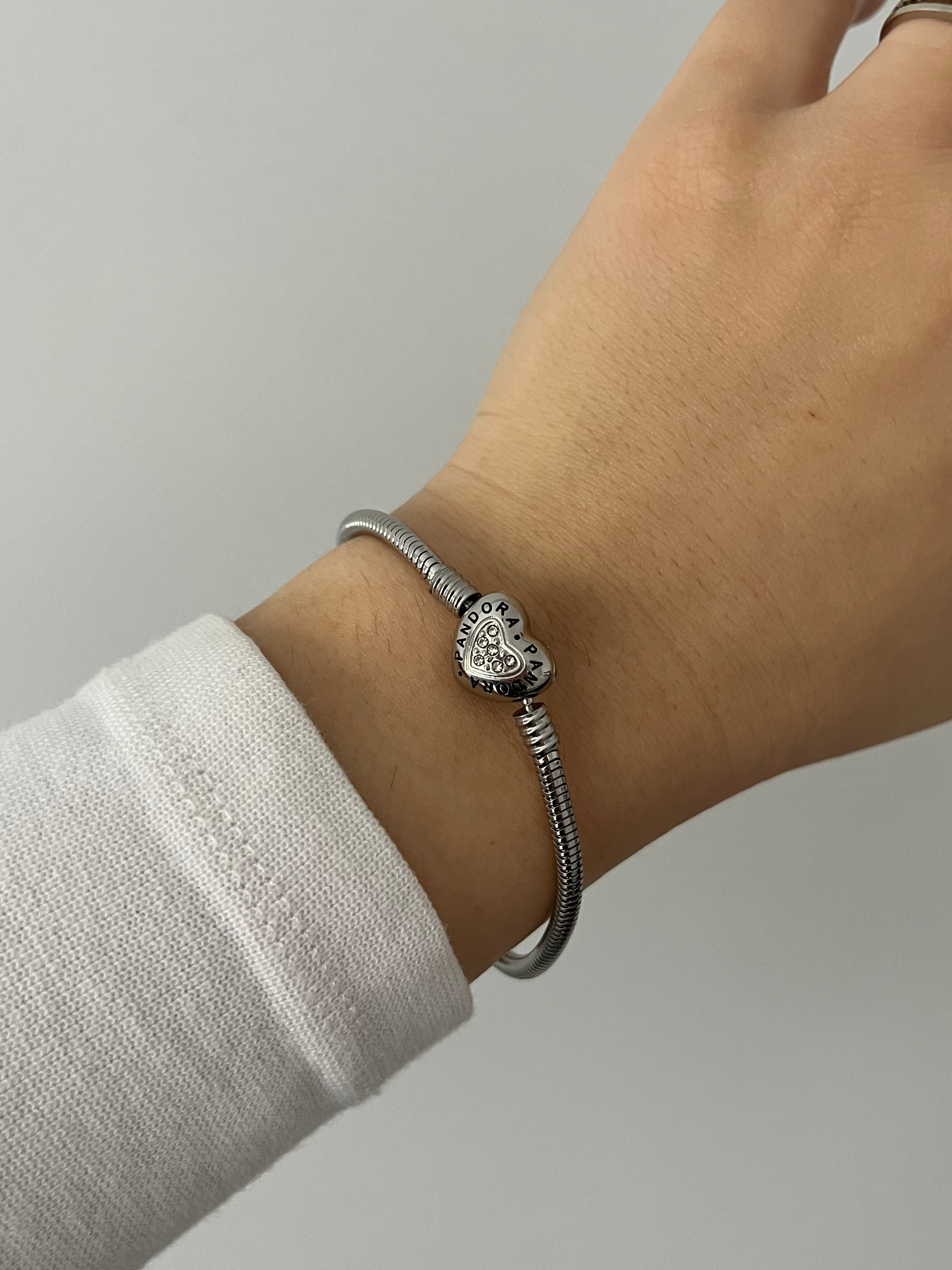 Çelik Taşlı PNDR Çift Taraf Yazılı Kalp Charm Bileklik