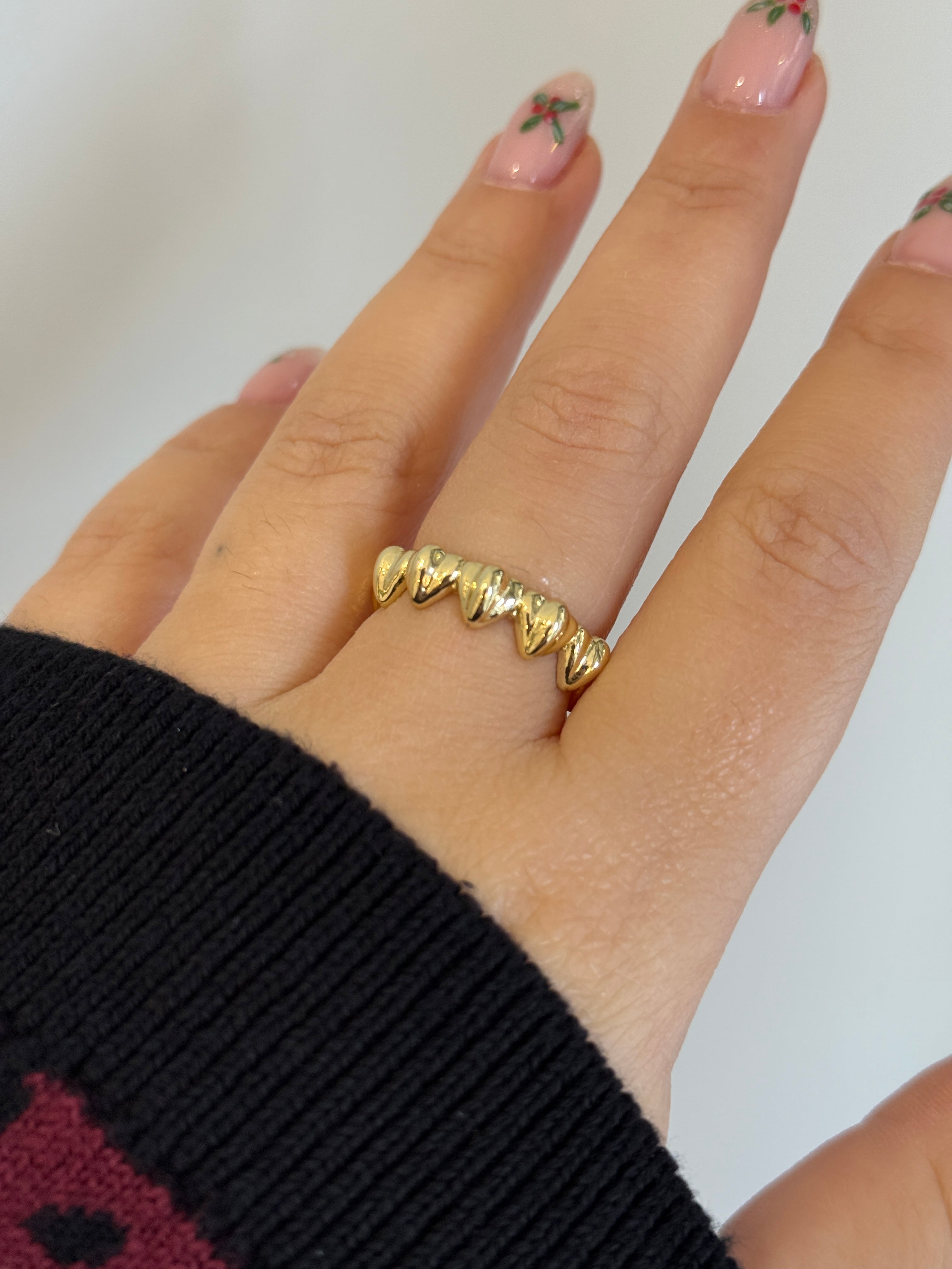 Xuping Gold Sıralı Kalp Ayarlanabilir Yüzük