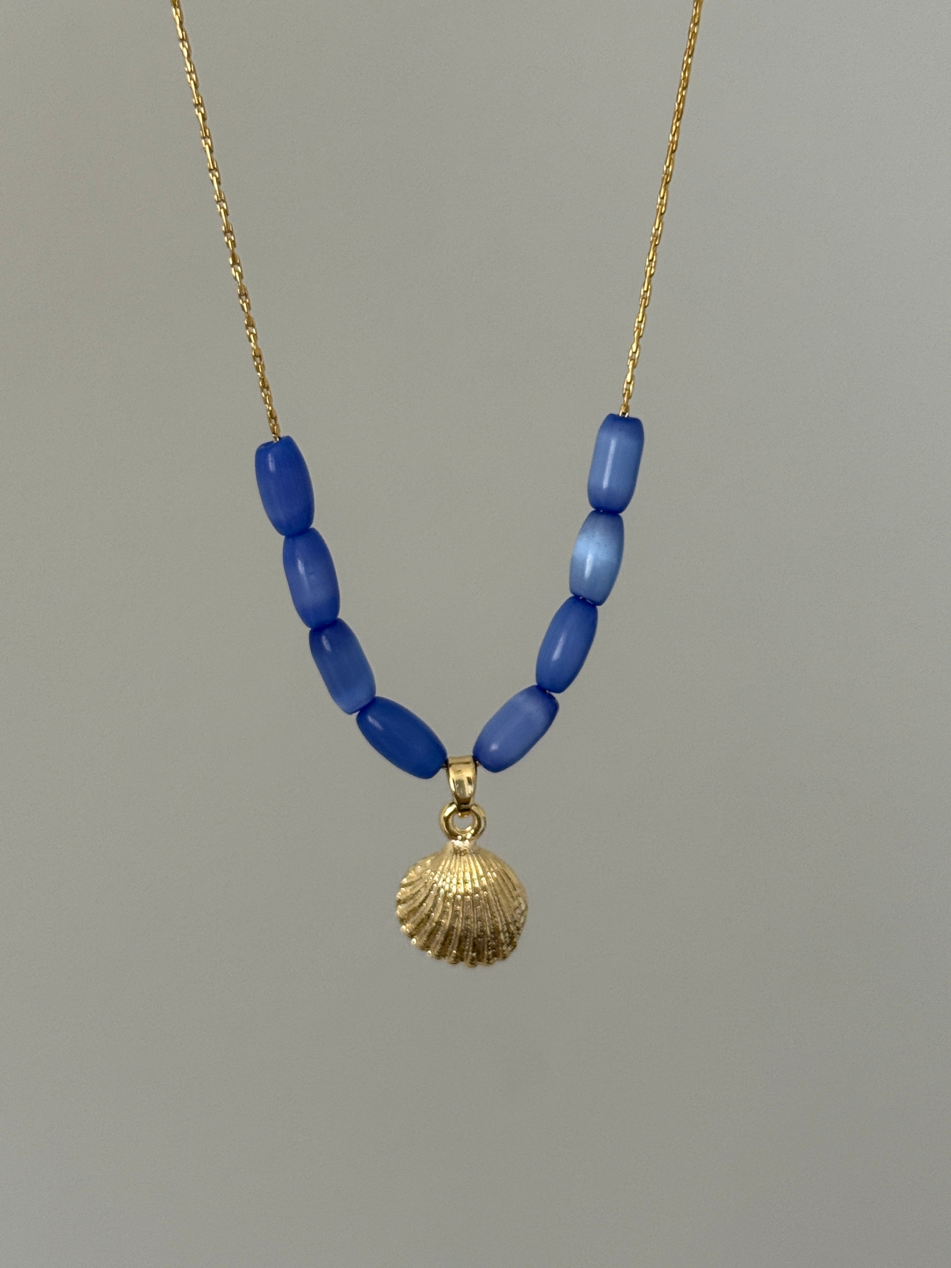 Özel Yapım Mavi Deniz Boncuğu İstiridye Kolye
