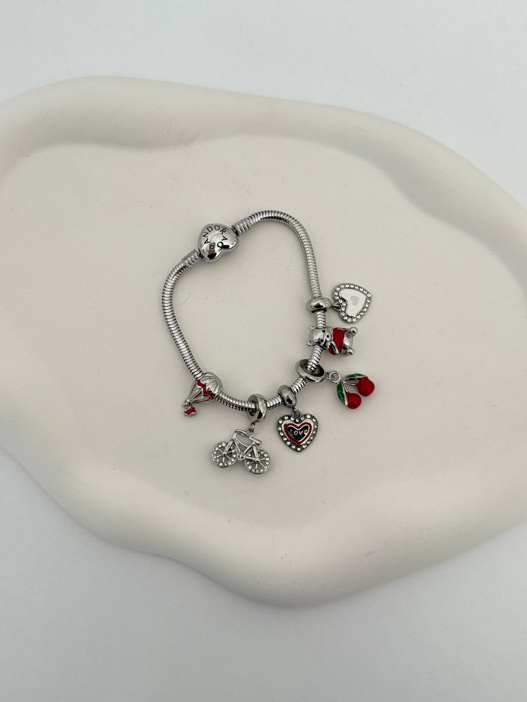 Çelik Sedefli Taşlı Kalp Charm