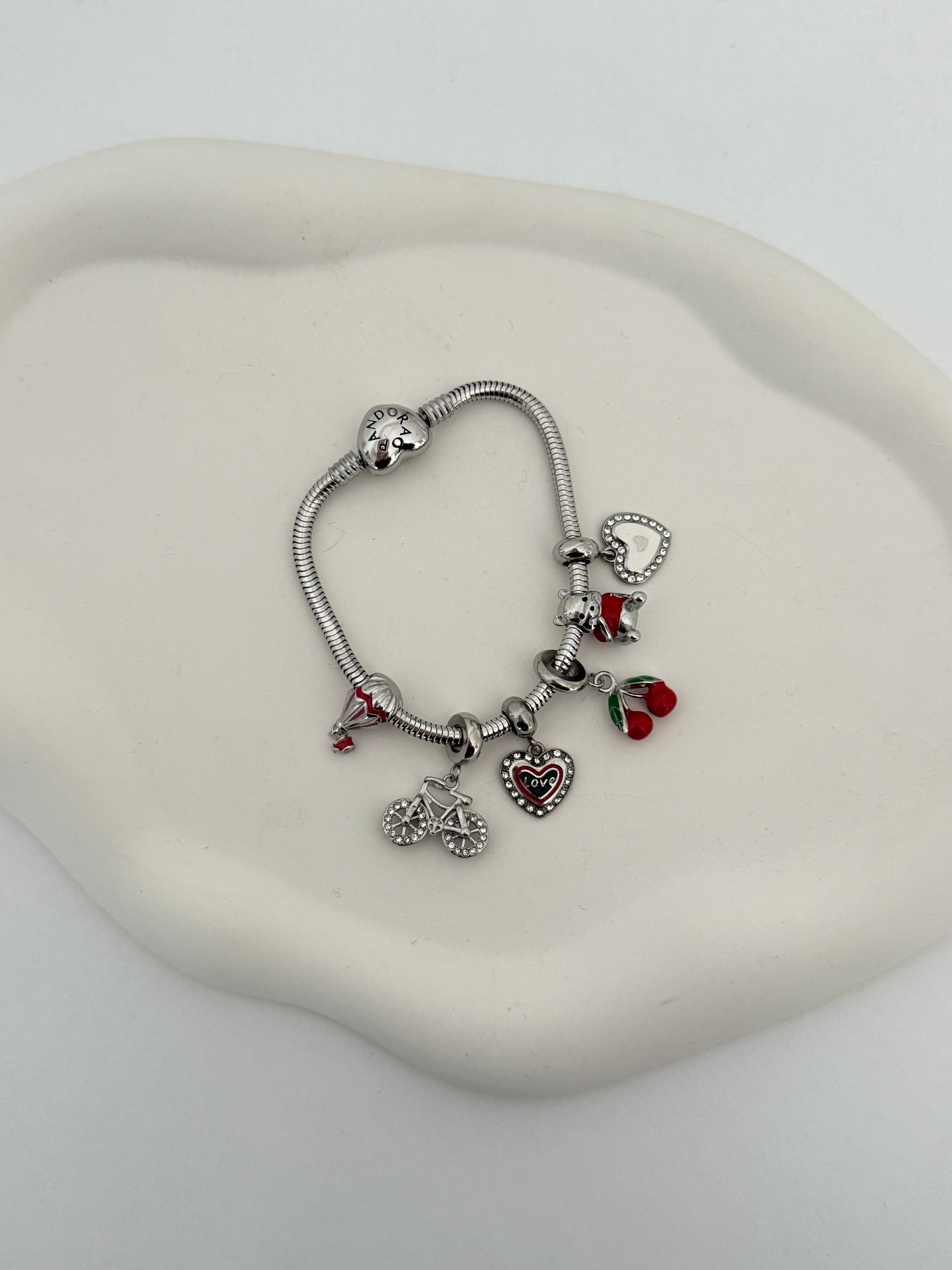 Çelik Sedefli Taşlı Kalp Charm