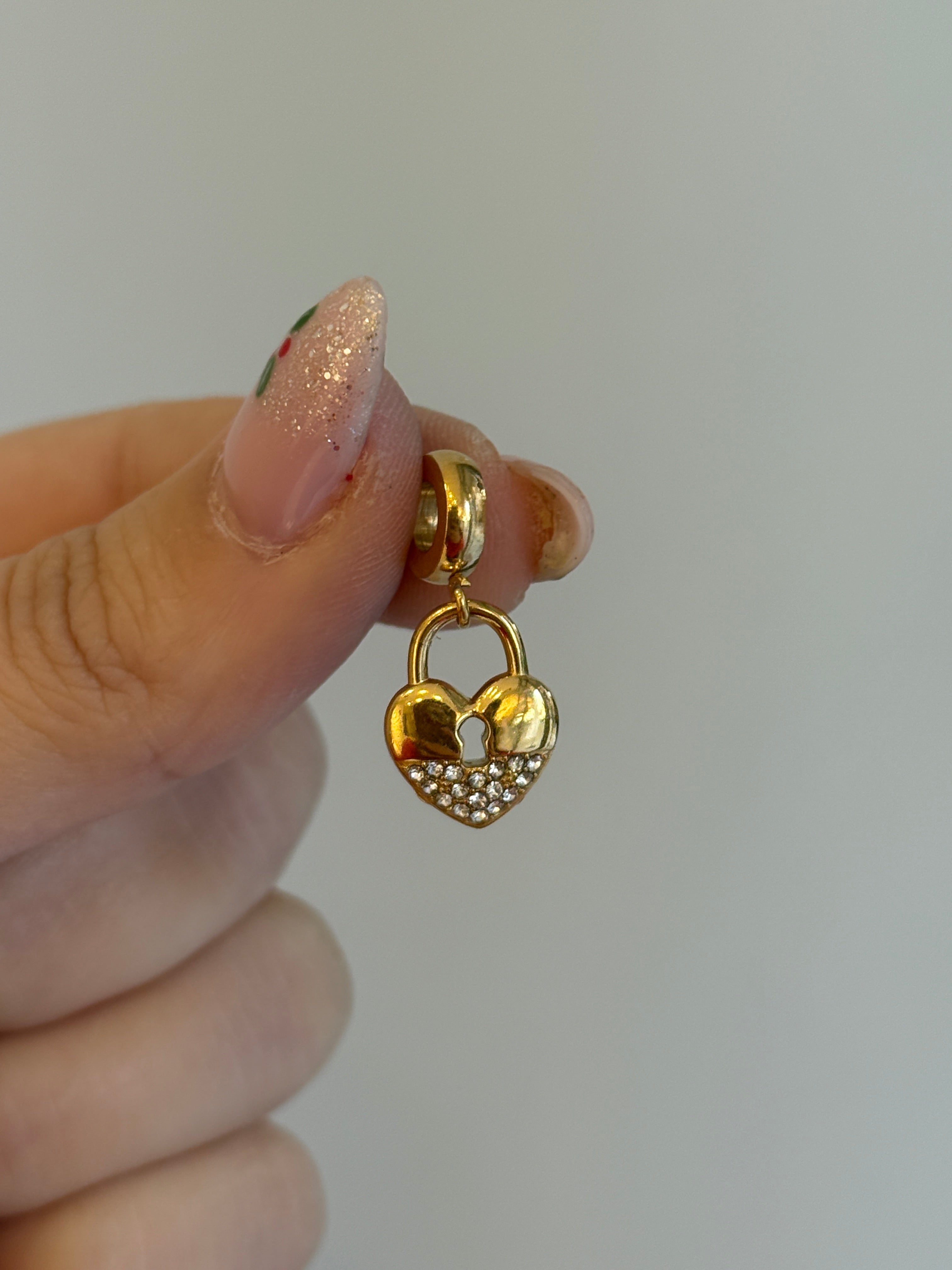 Çelik Kalp Gold Kilit Charm