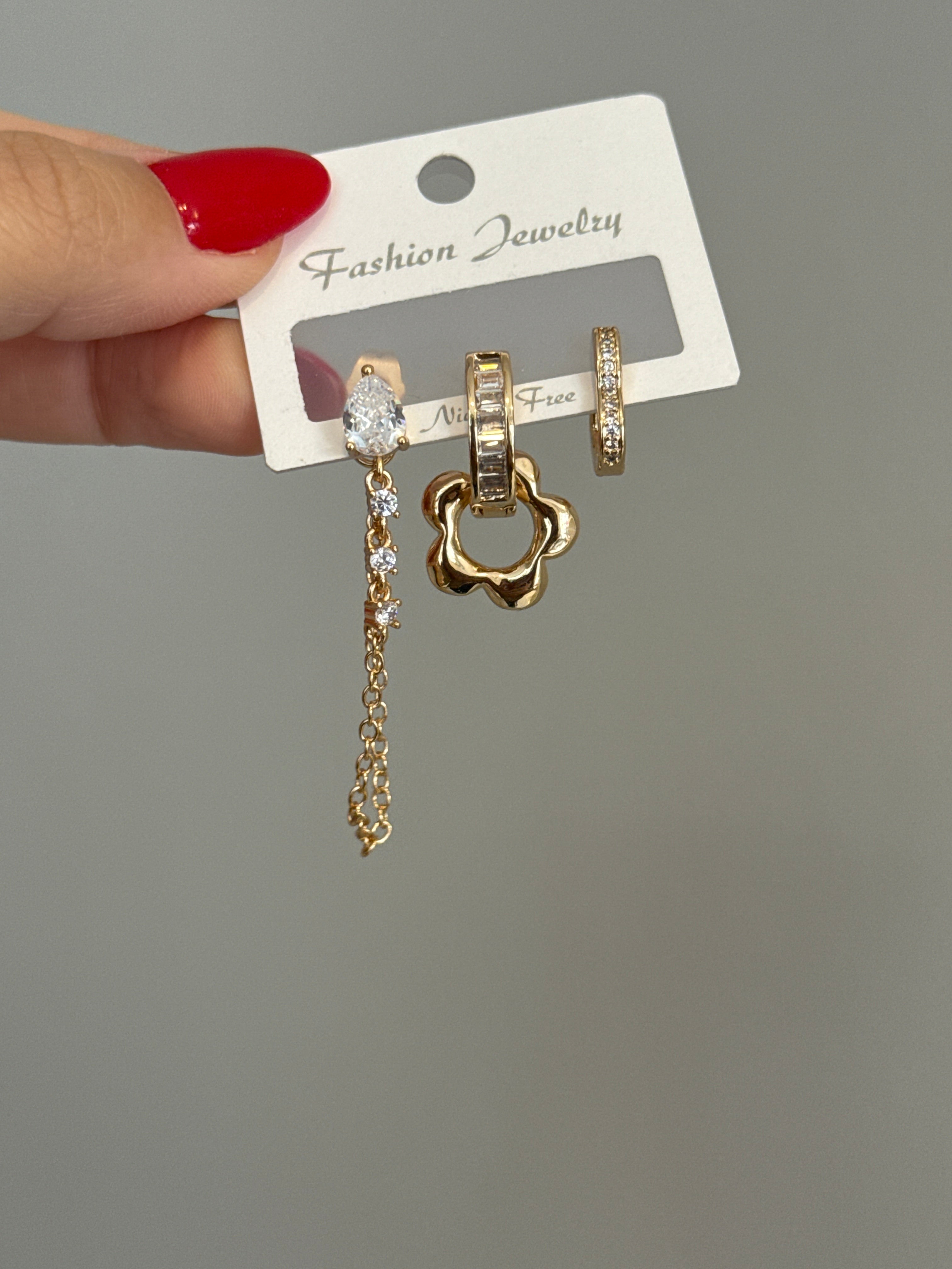 3lü Set Sallantılı Çiçek Küpe