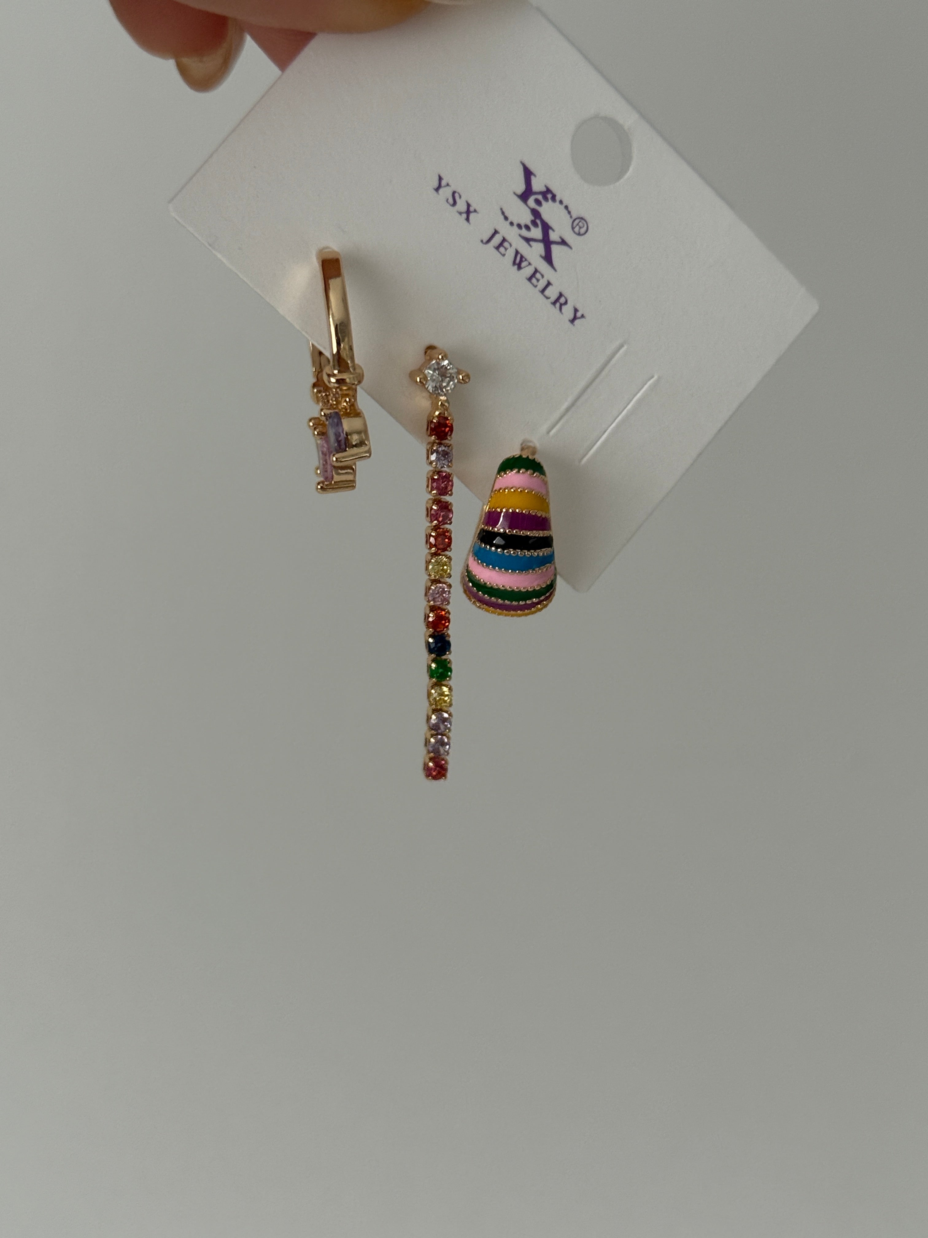 3lü Renkli Taşlı Küpe Seti