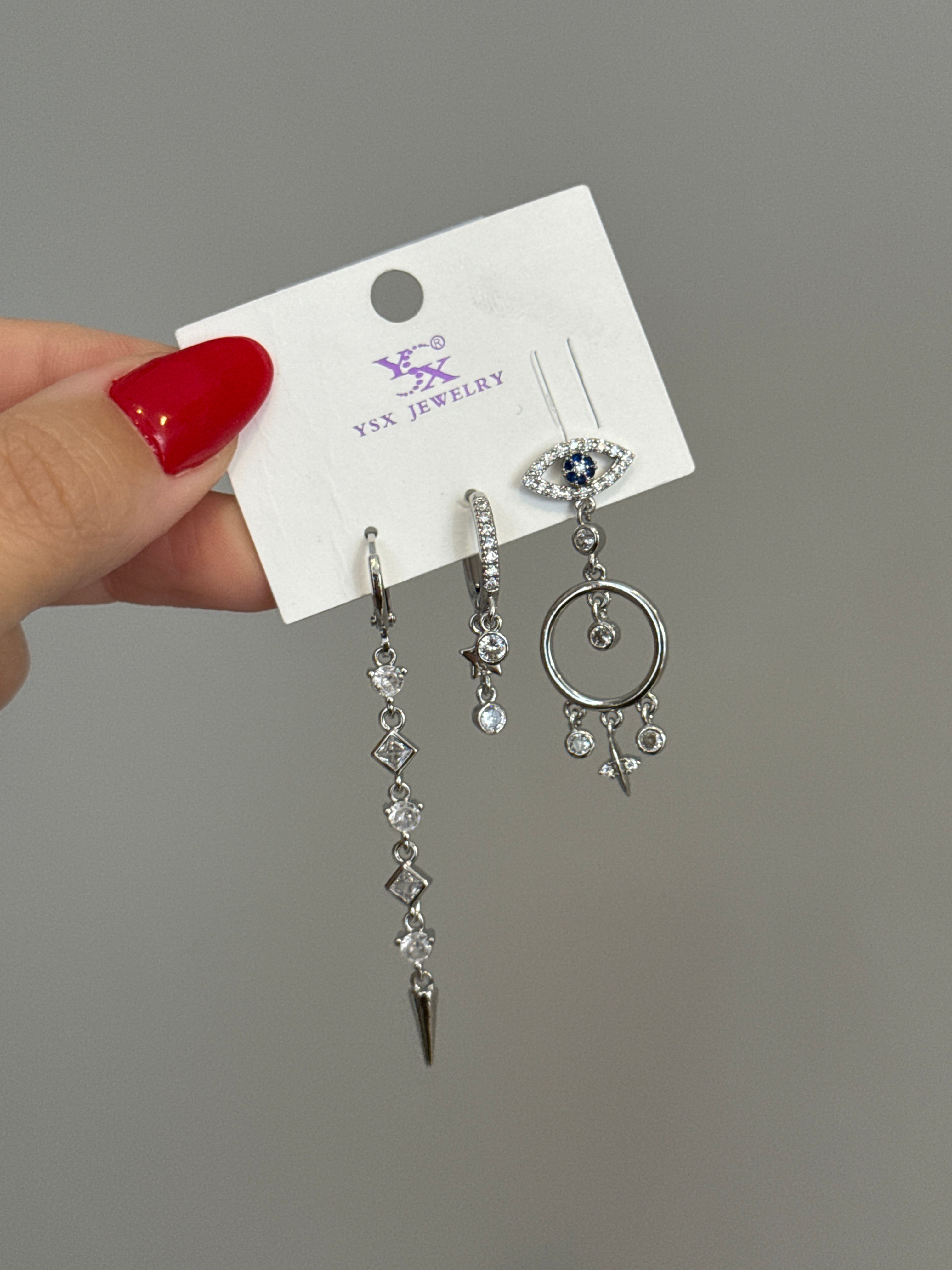 3lü Set Fatıma Gözü Küpe Silver