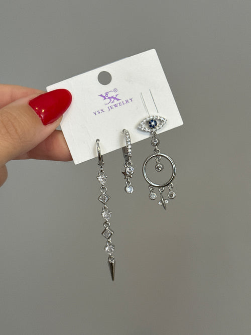 3lü Set Fatıma Gözü Küpe Silver