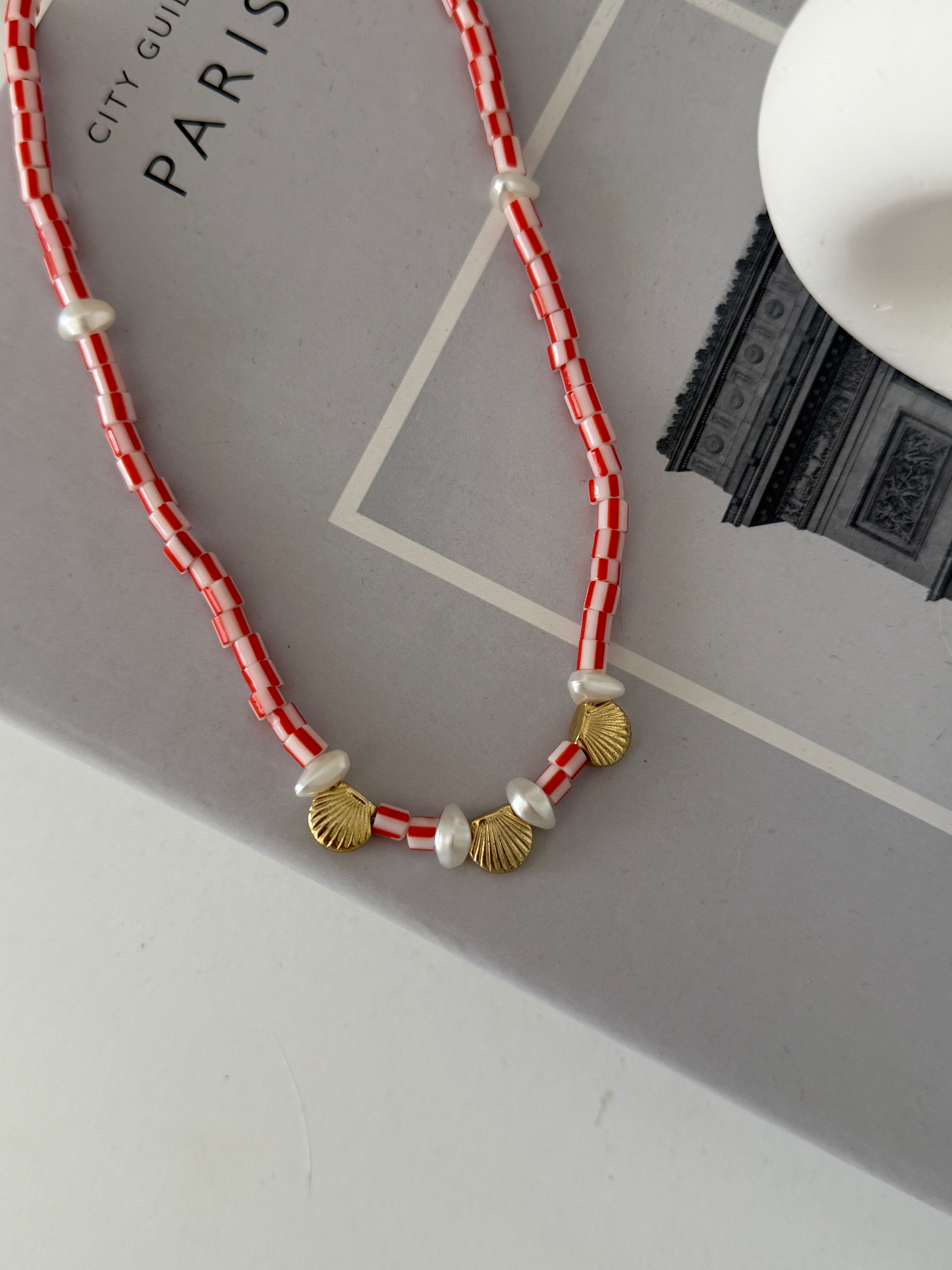 Özel Tasarım Handmade Deniz Kabugu Kırmızı Kolye