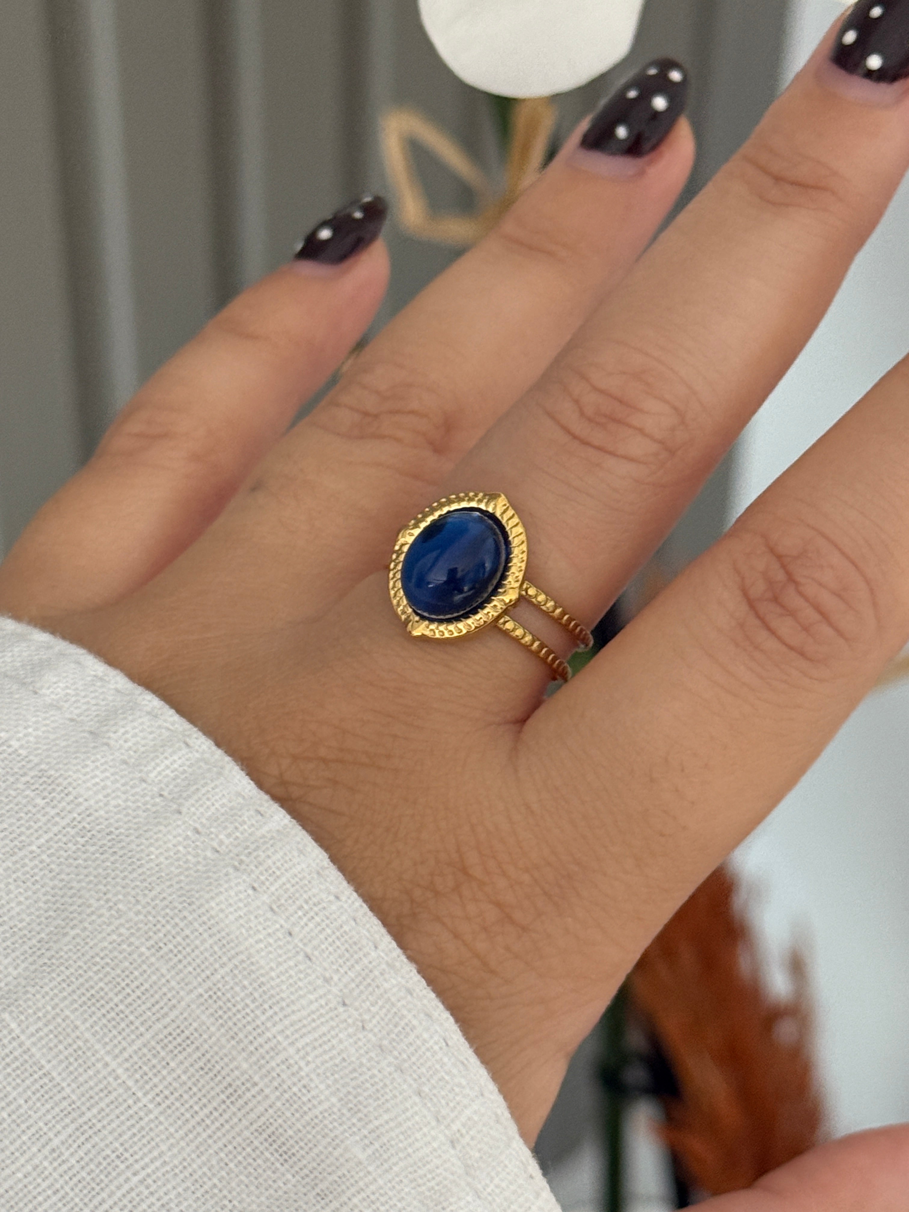 Çelik Ayarlanabilir Mavi Damla Yüzük