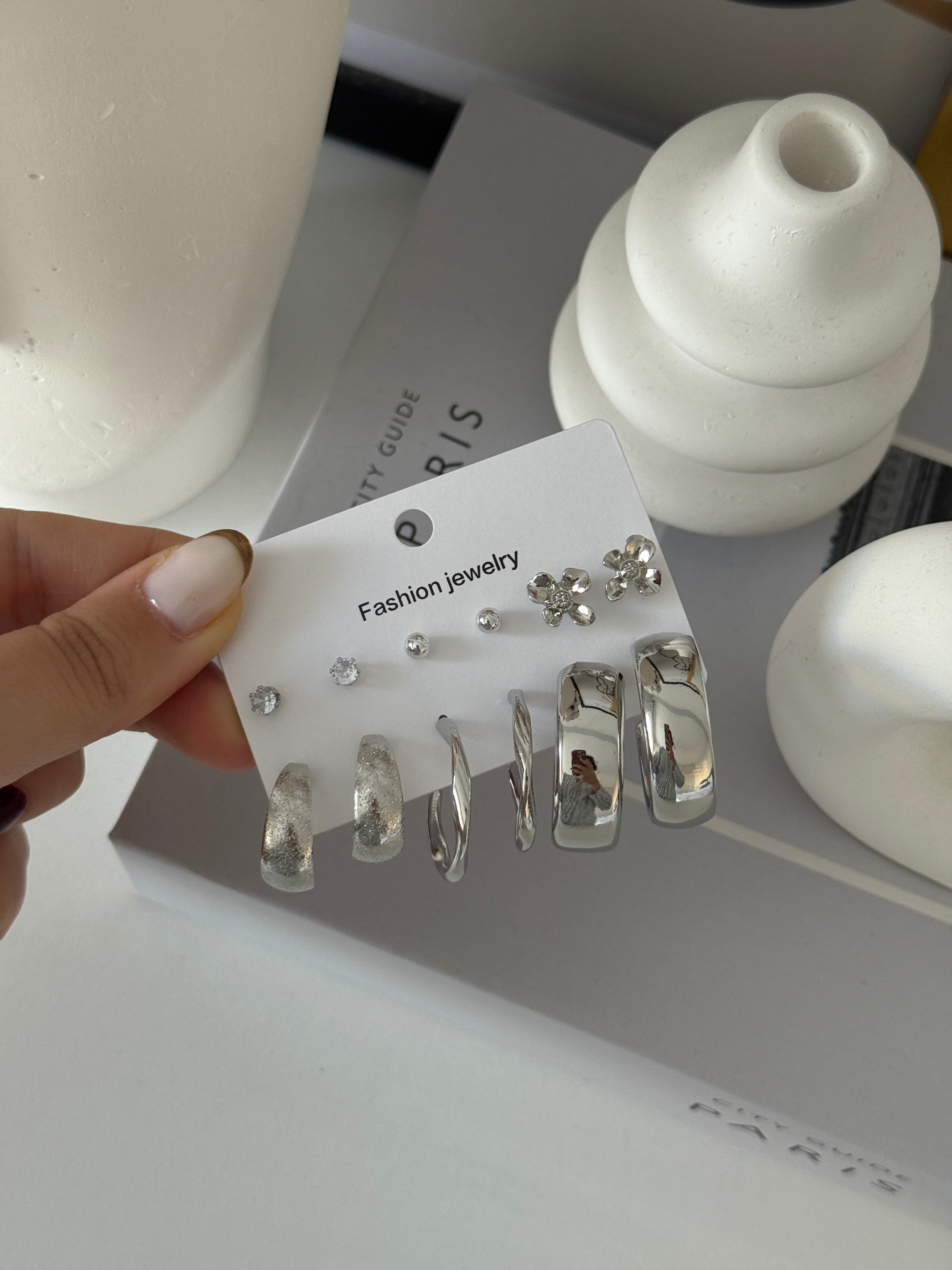 6lı Set Silver Bino Küpe