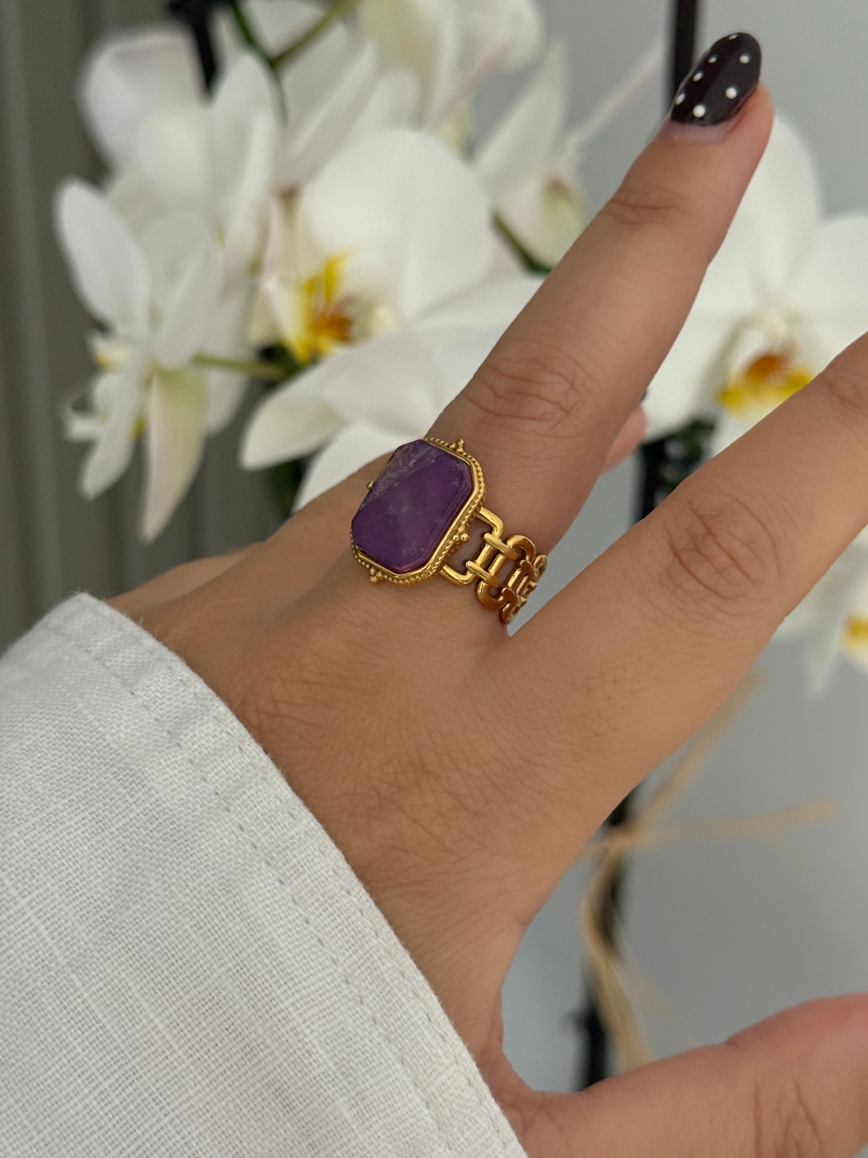 Çelik Mor Dogaltaş Ayarlanabilir Yüzük