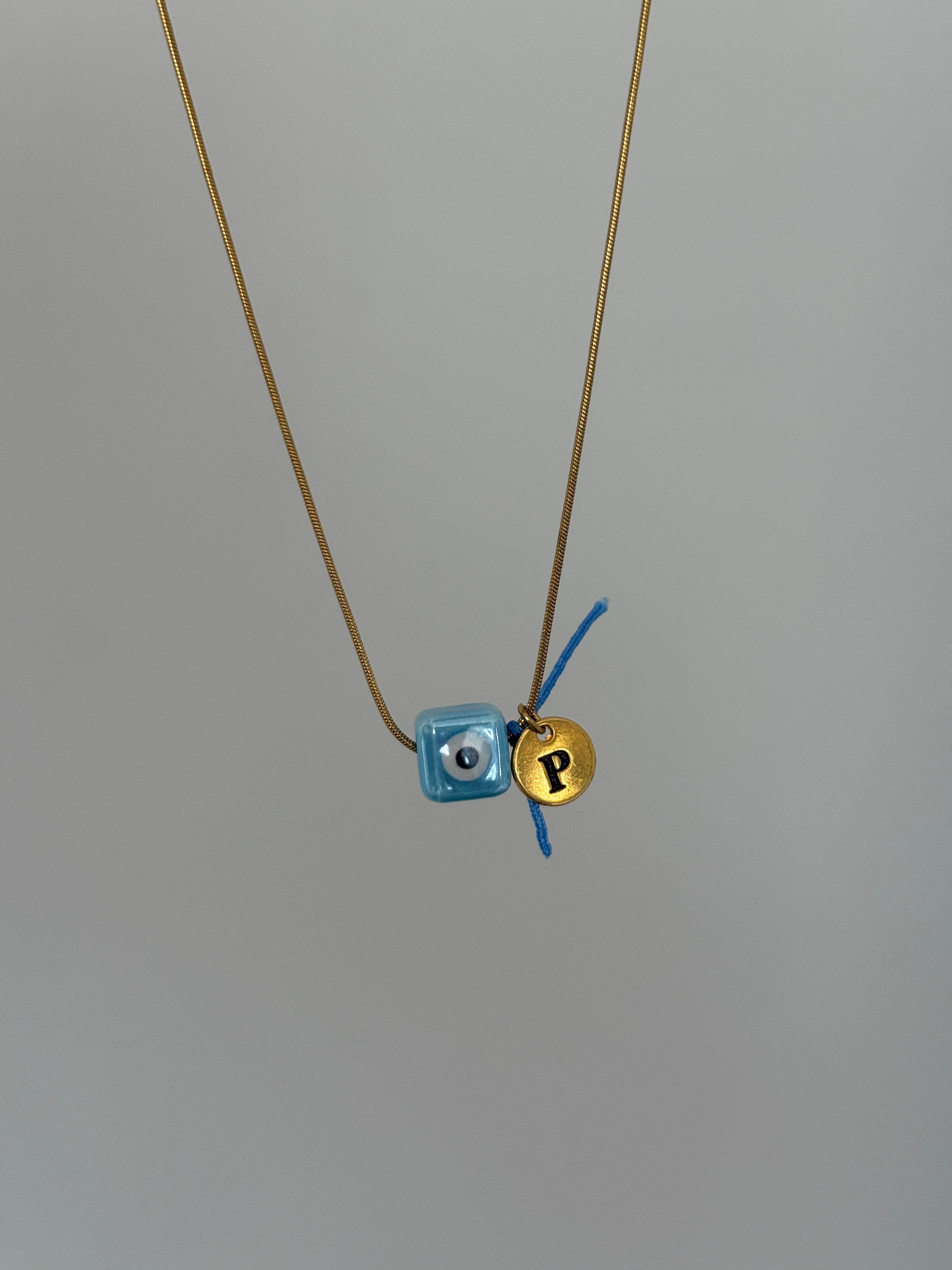 Kendin Tasarla Harf ve Mavi İpli Nazar Kolye