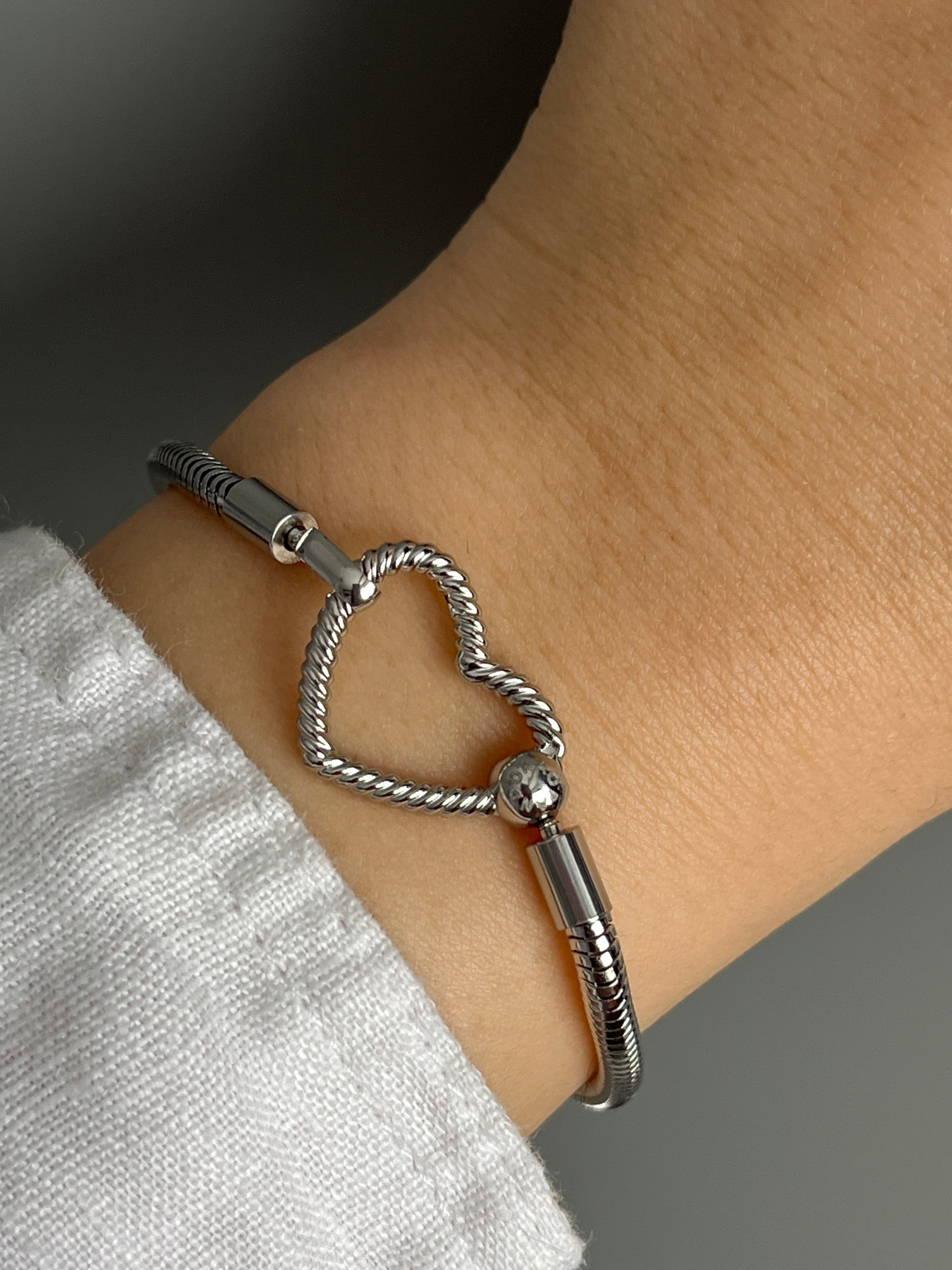 Çelik PNDR Moments Kilit Silver Kalp Charm Bileklik