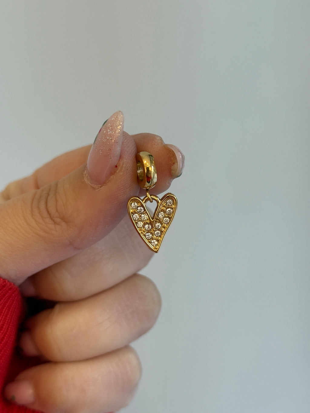 Çelik Büyük Kalp Gold Taşlı Charm