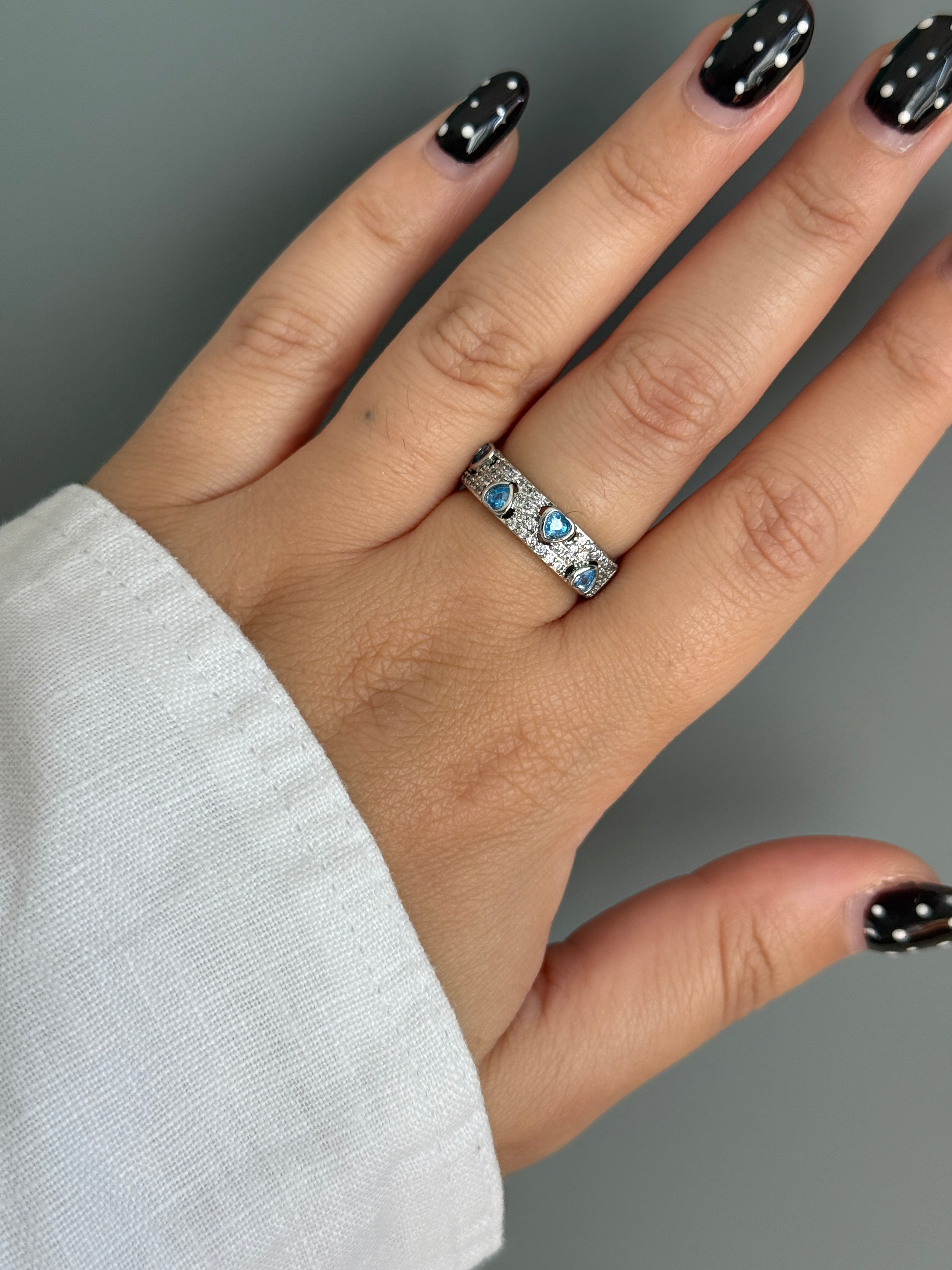 Silver Mavi Kalp Taşlı Ayarlanabilir Yüzük