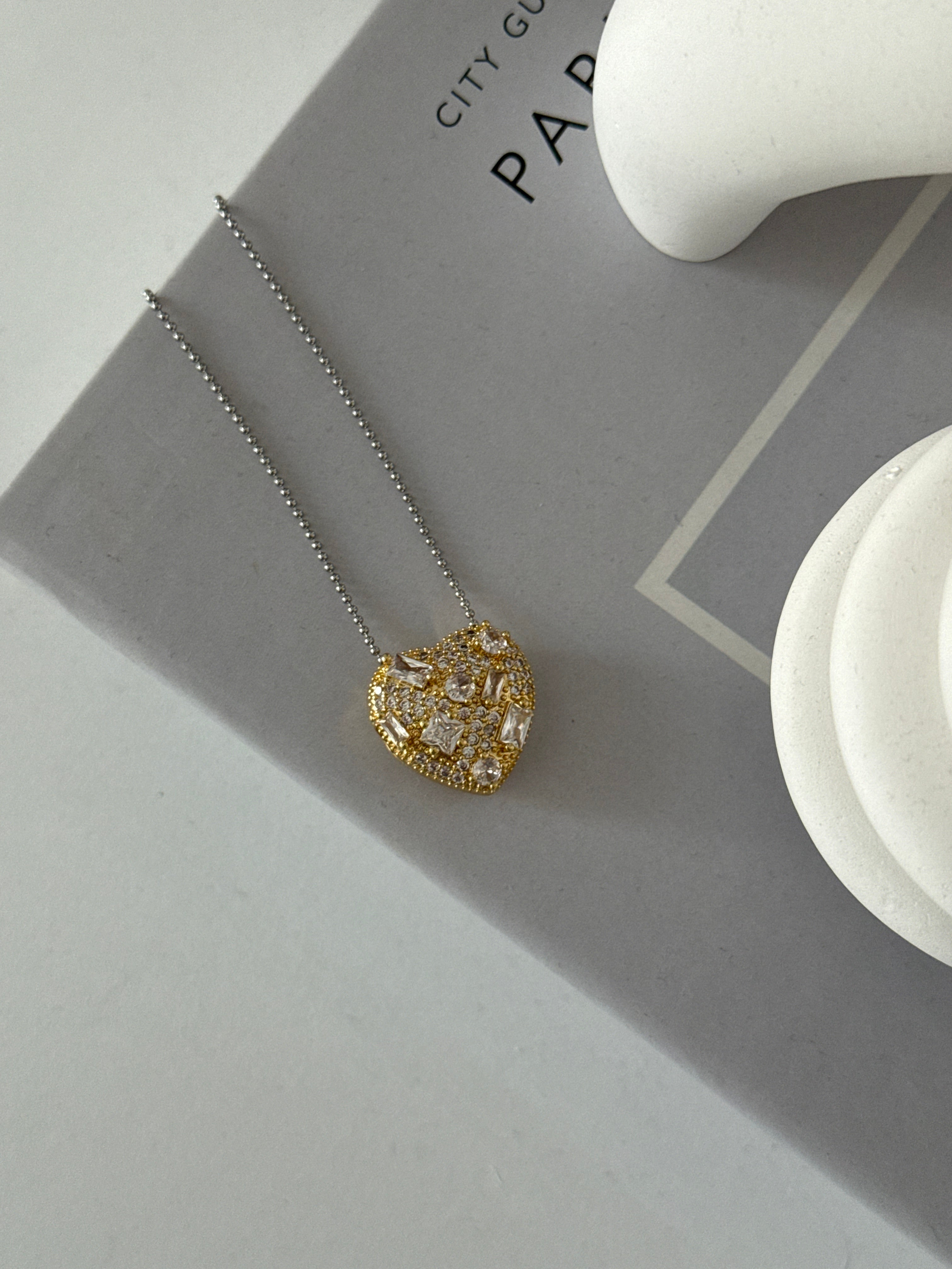 Çelik Gold Kalp Taşlı Kolye