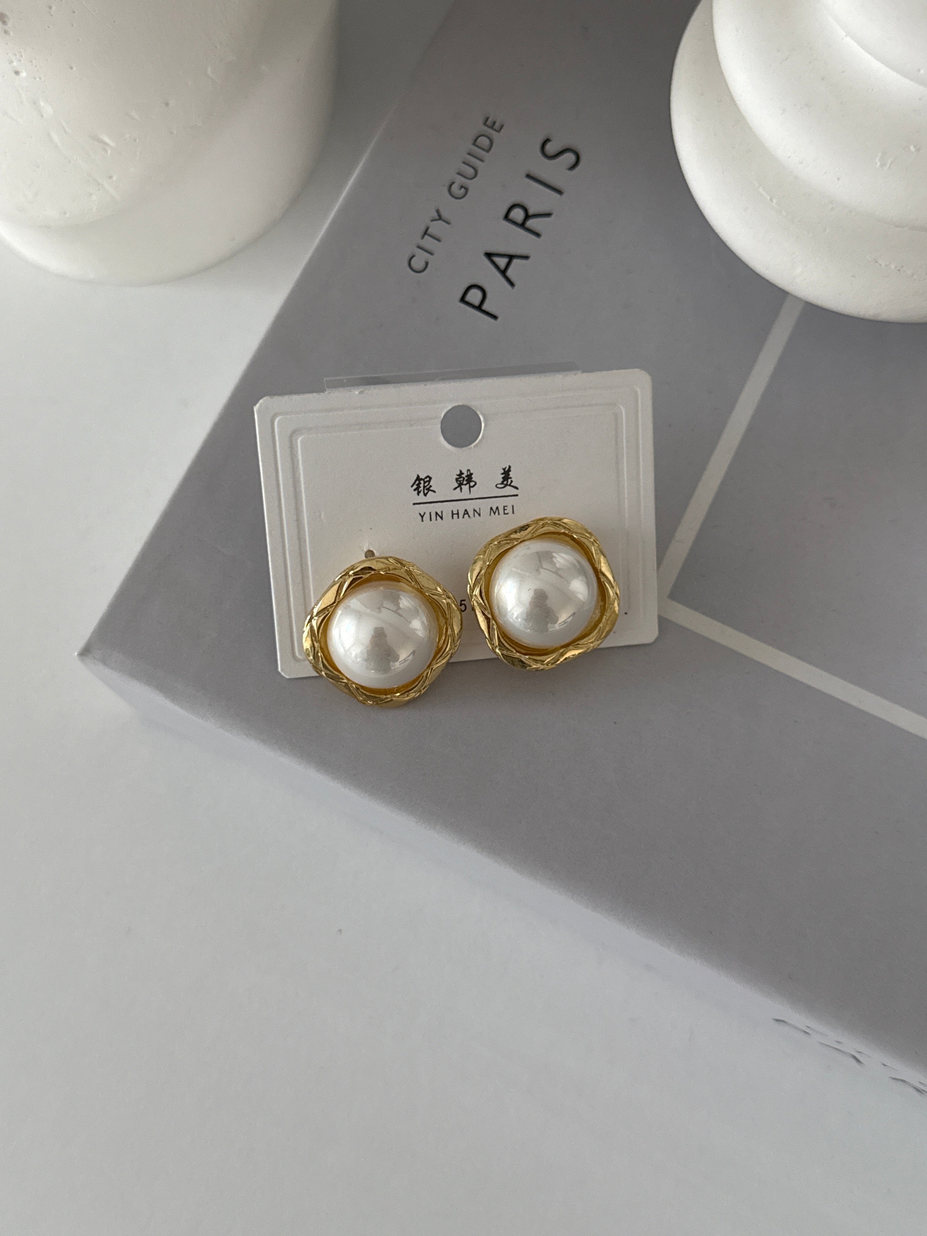 İncili vintage top küpe