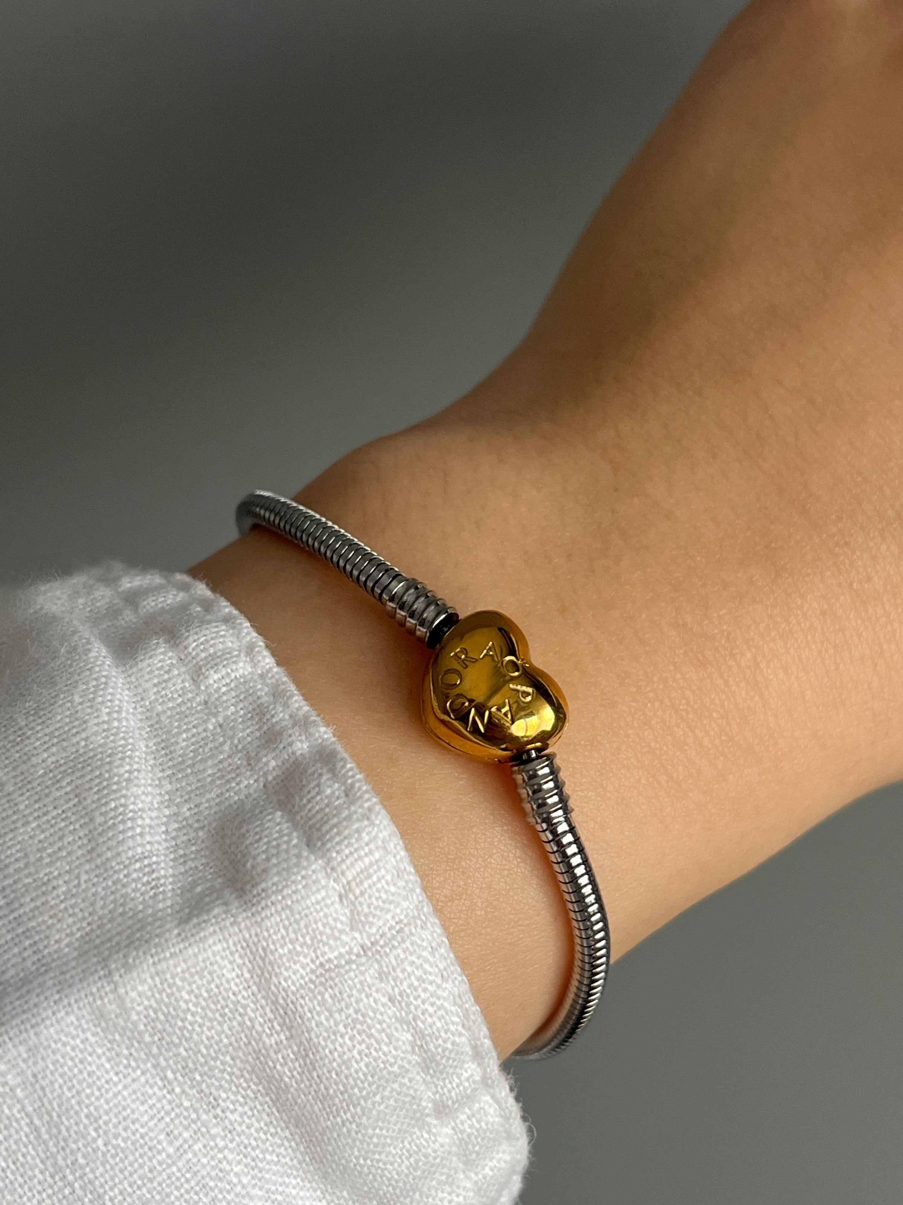 Çelik PNDR Marka Model Kalp Çift Renk Charm Bileklik