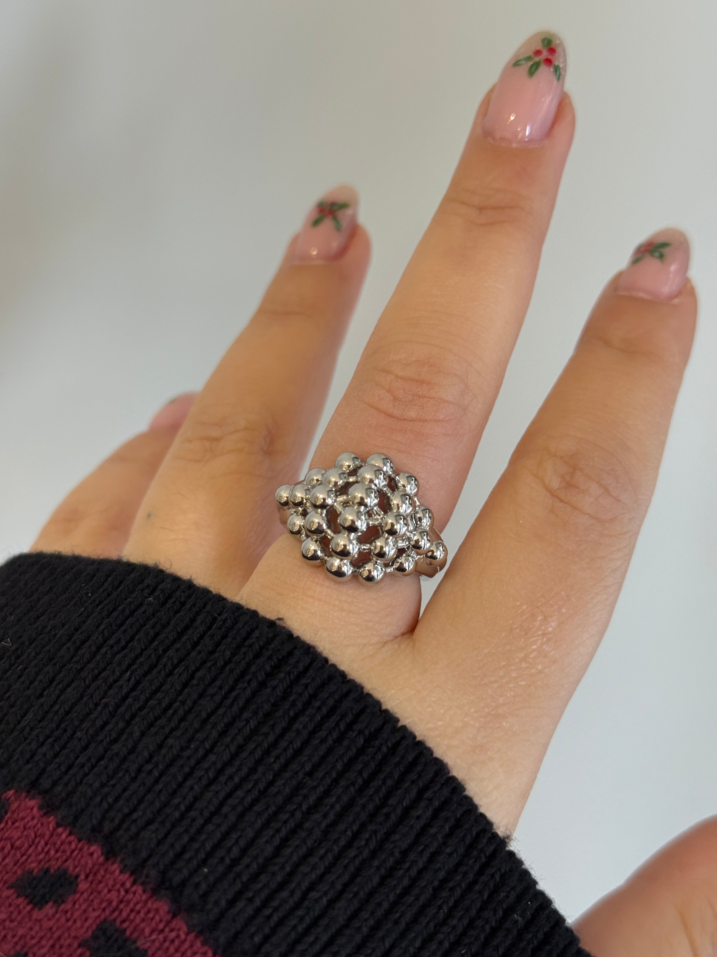 Silver Bombeli Ayarlanabilir Yüzük