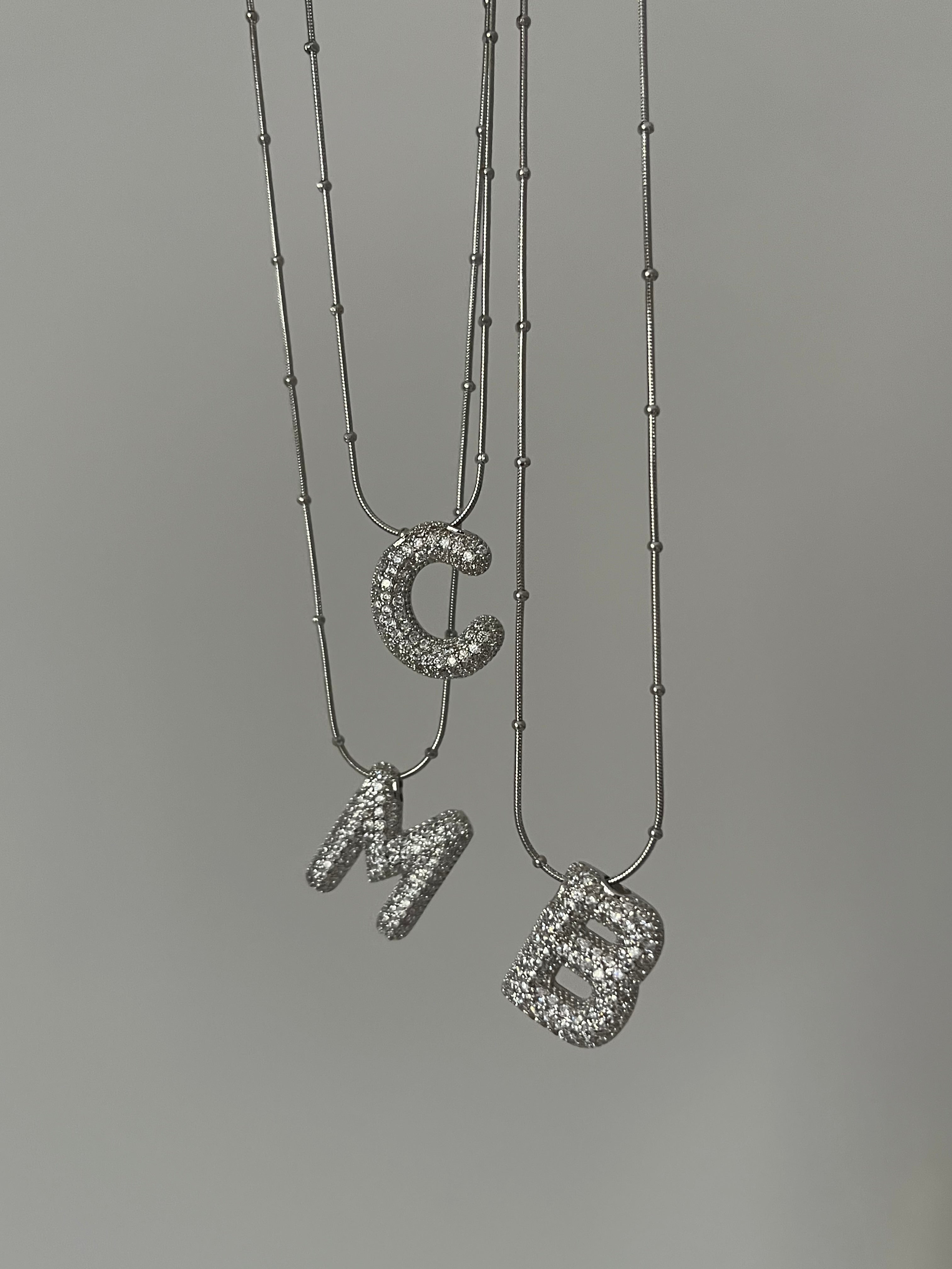 Çelik Taşlı Harf Silver Kolye
