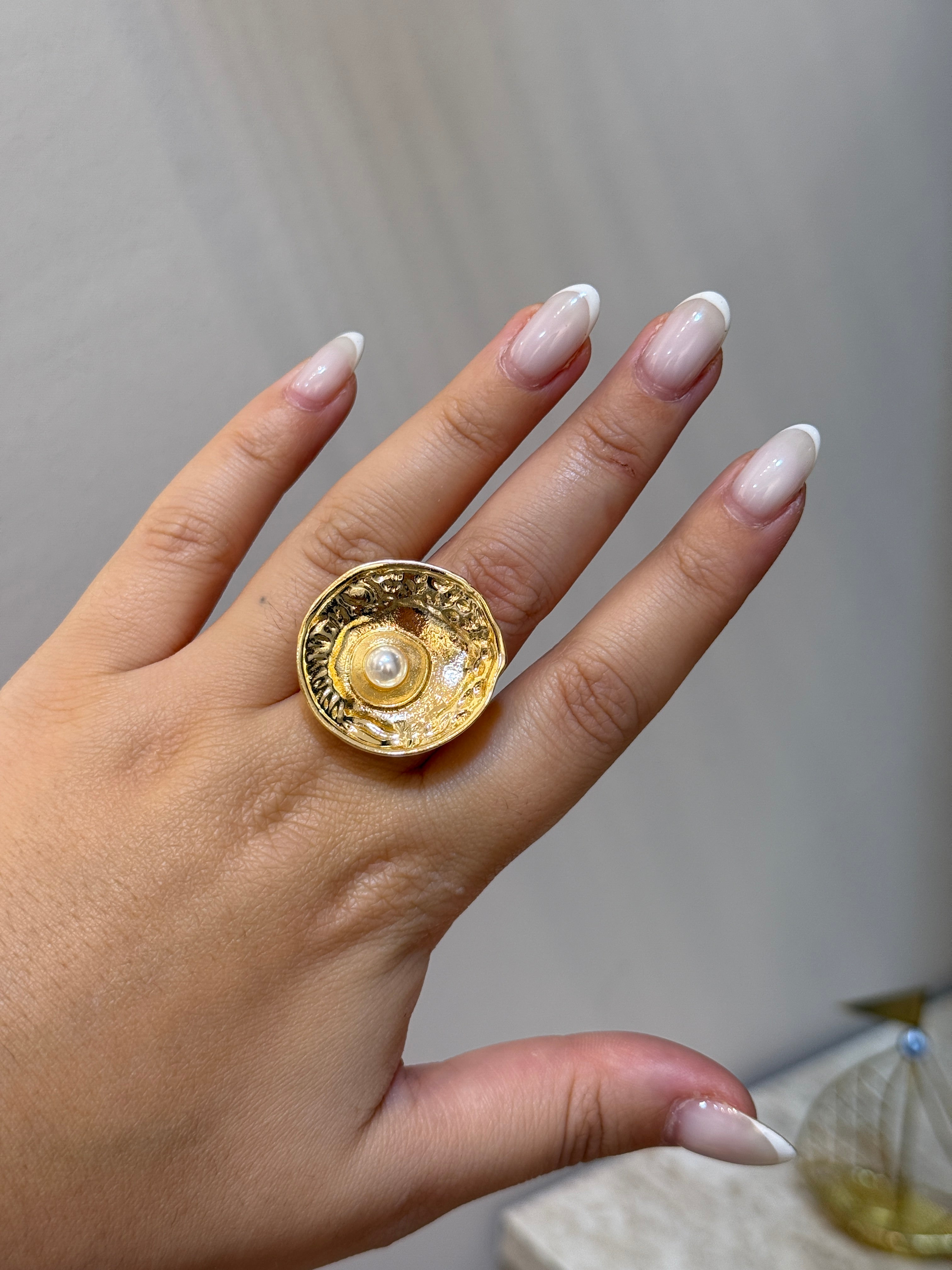 İncili Yuvarlak Ayarlanabilir Yüzük