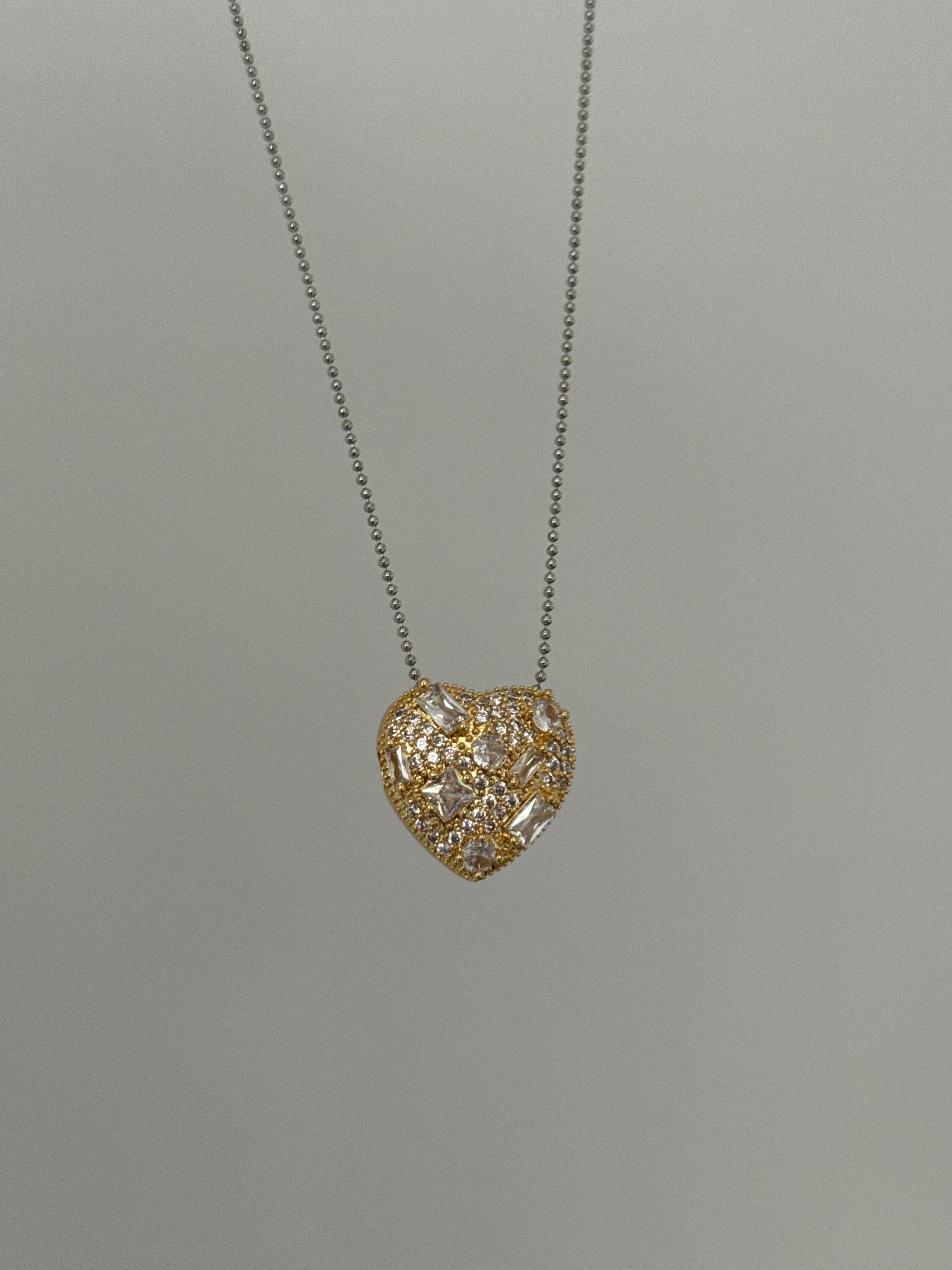 Çelik Gold Kalp Taşlı Kolye