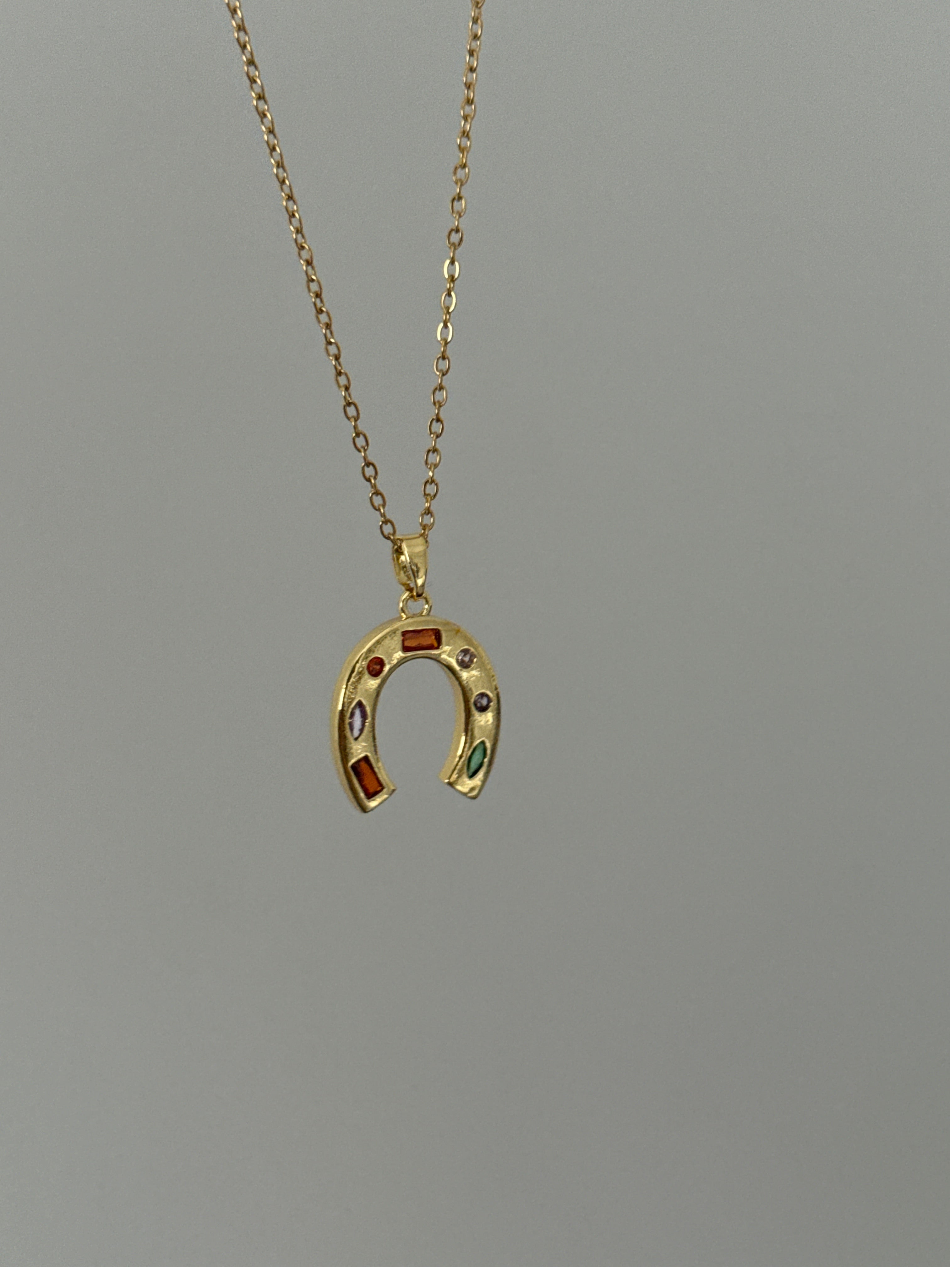 Çelik Şans Renkli Taşlı Nal Kolye