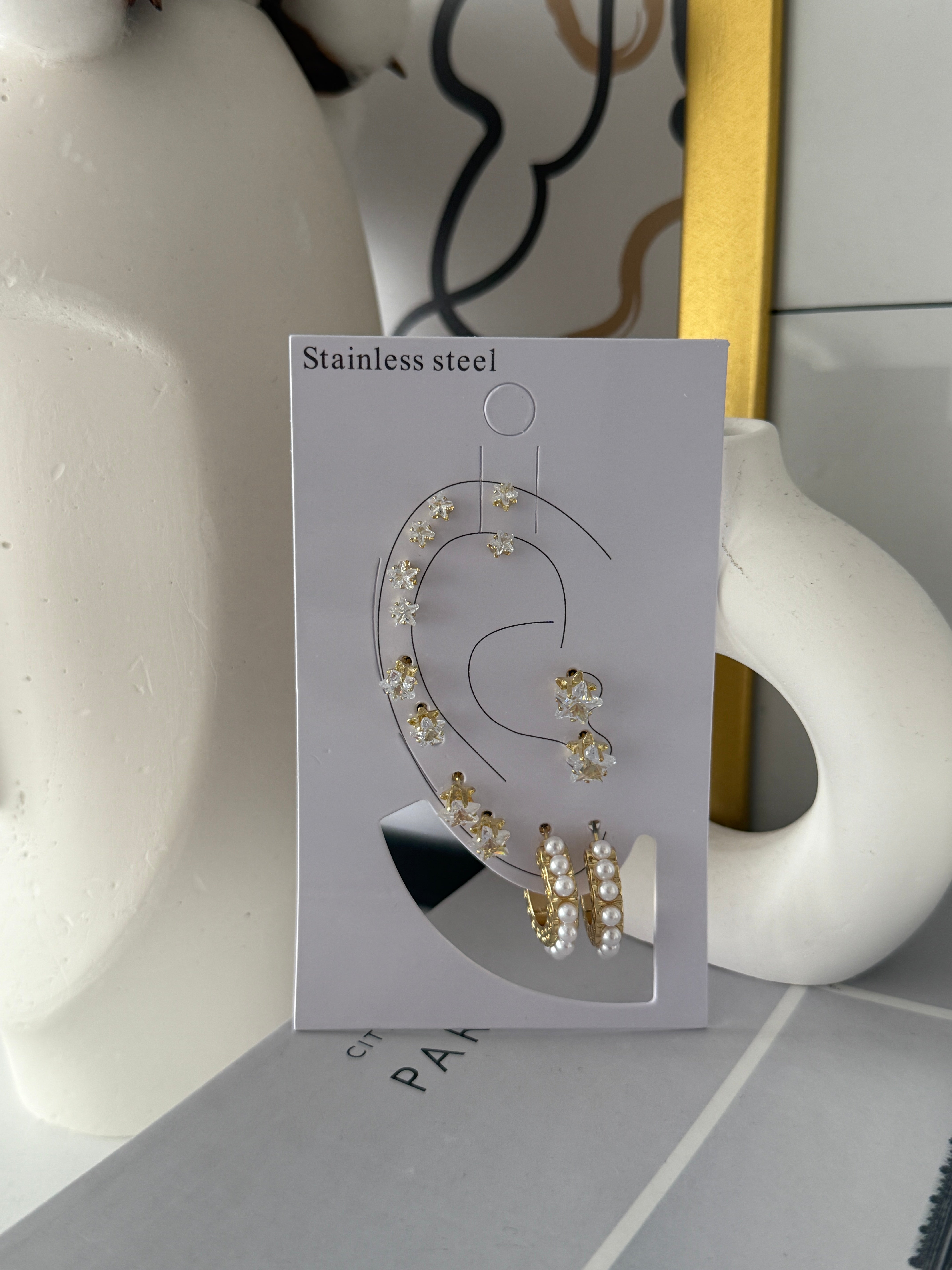 İnci Detaylı Küpe Seti