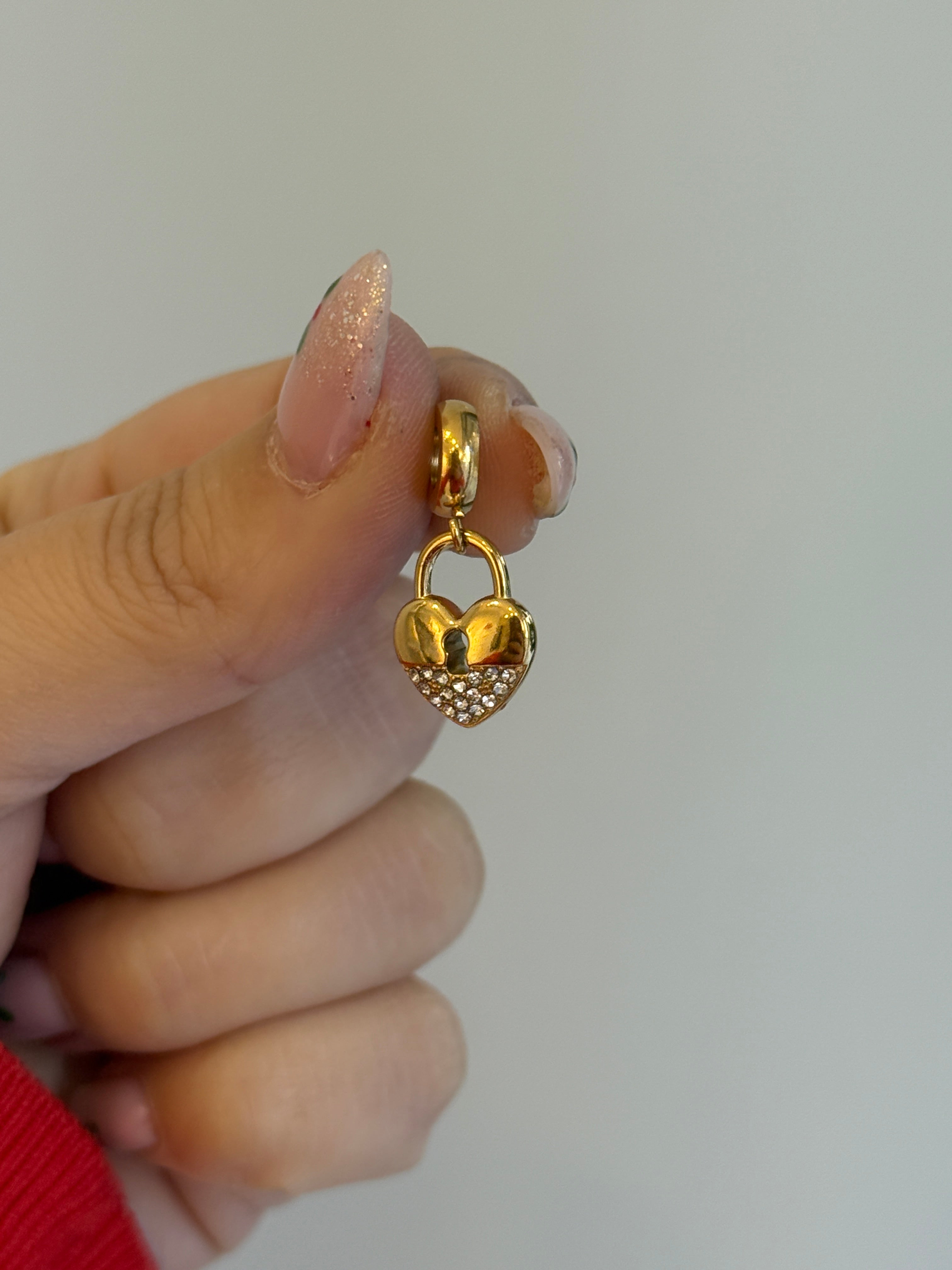 Çelik Kalp Gold Kilit Charm