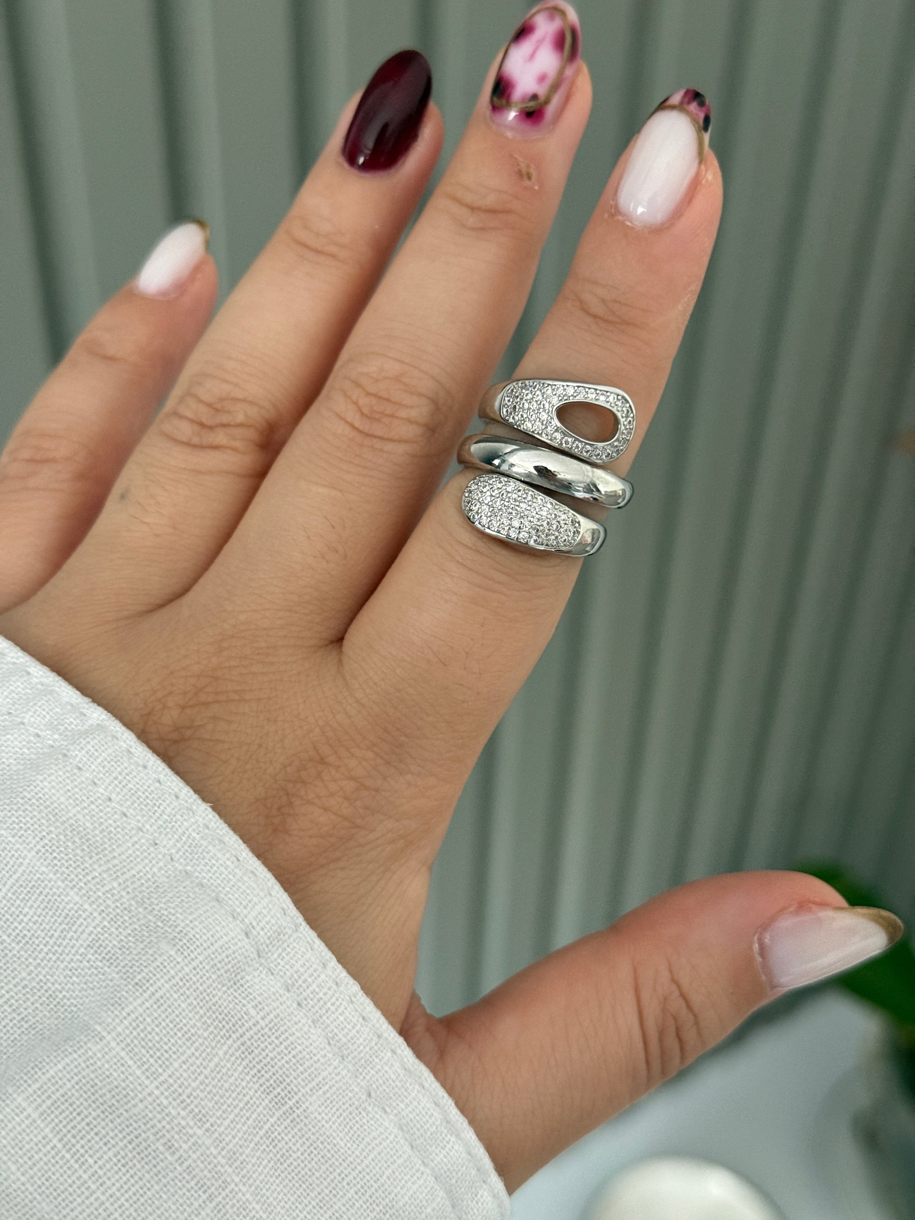 Ayarlanabilir Silver Su Damlası Sarmal Yüzük