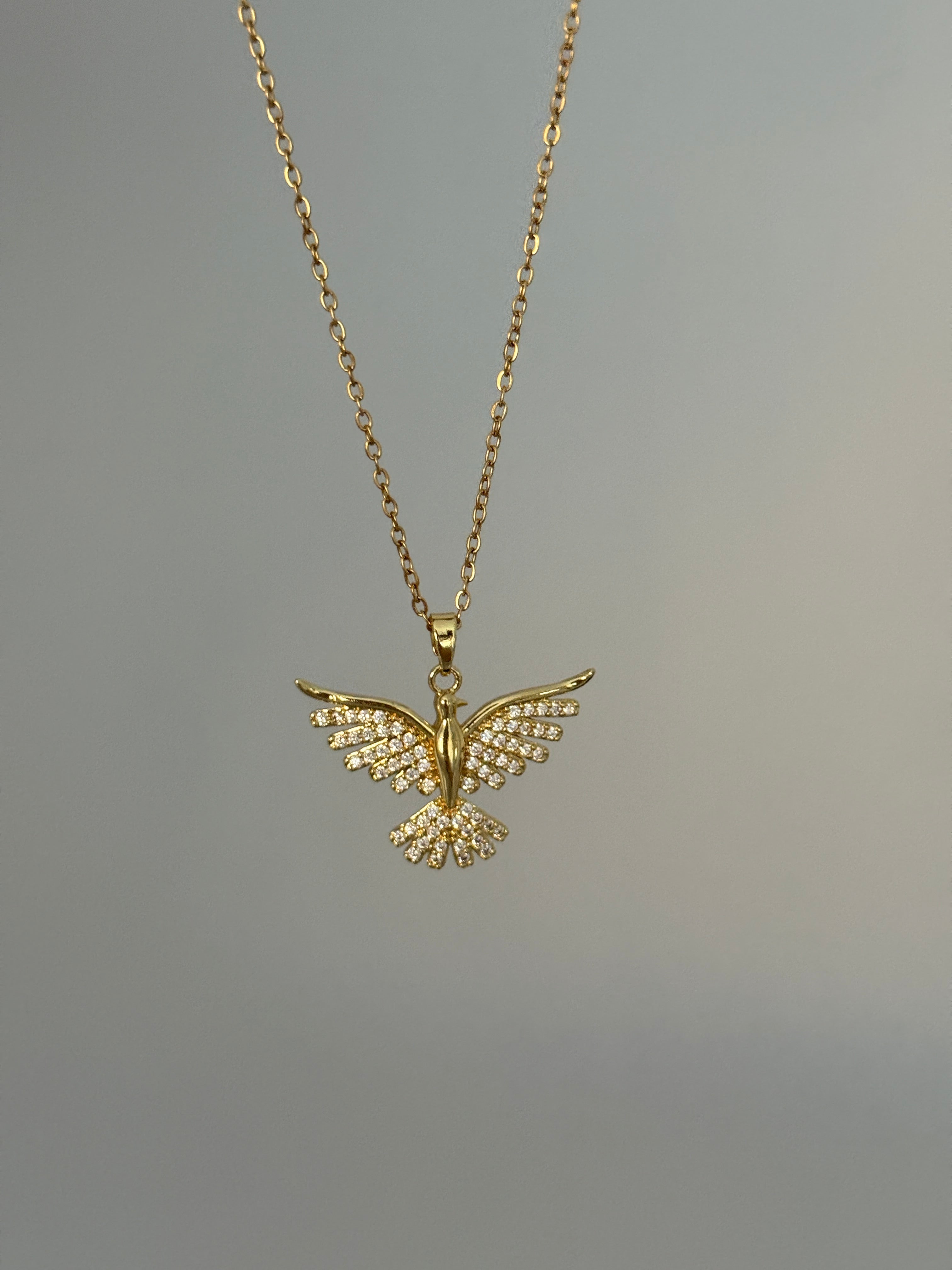 Çelik Zirkon Taşlı Anka Kuşu Kolye