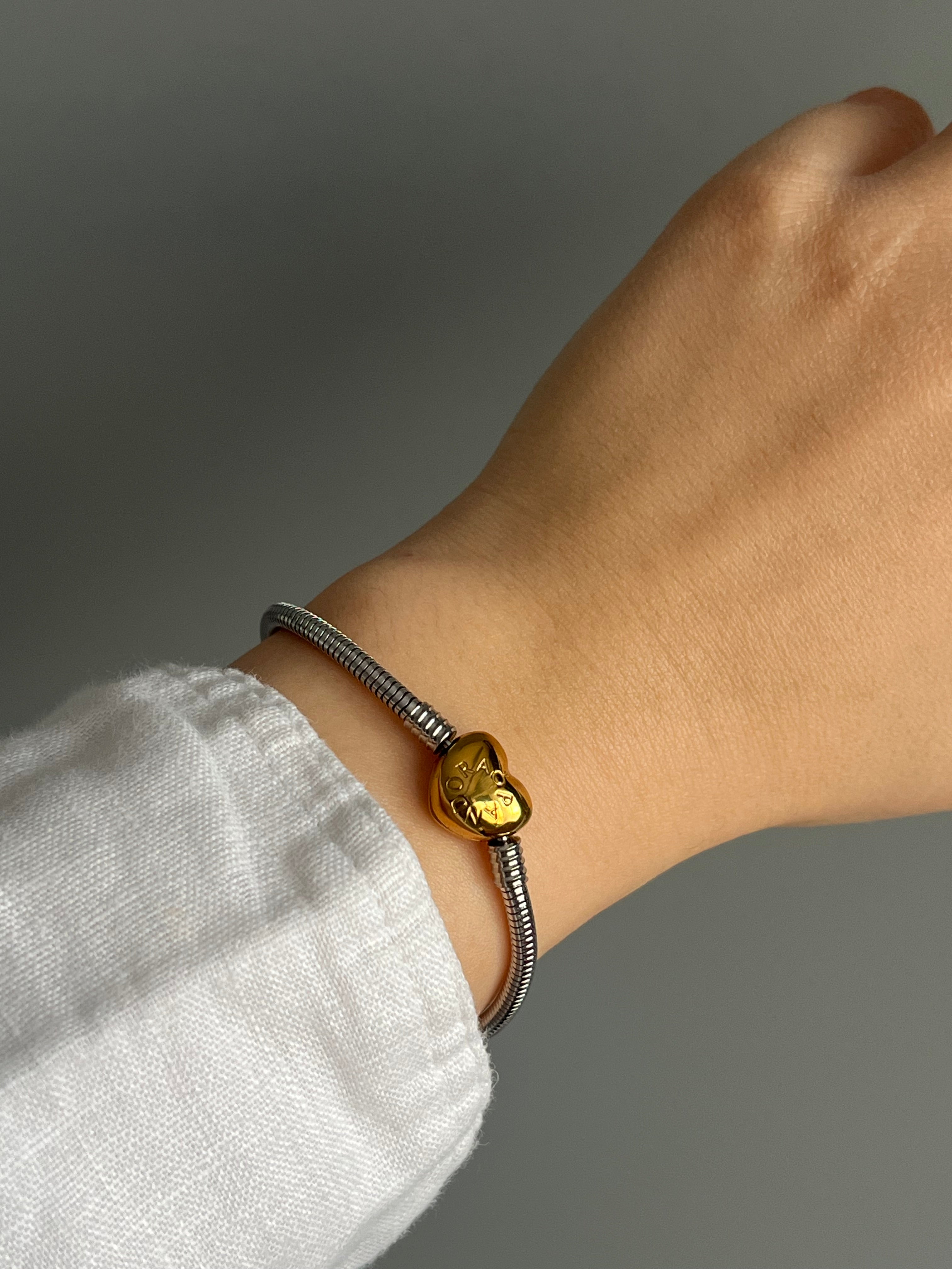 Çelik PNDR Marka Model Kalp Çift Renk Charm Bileklik