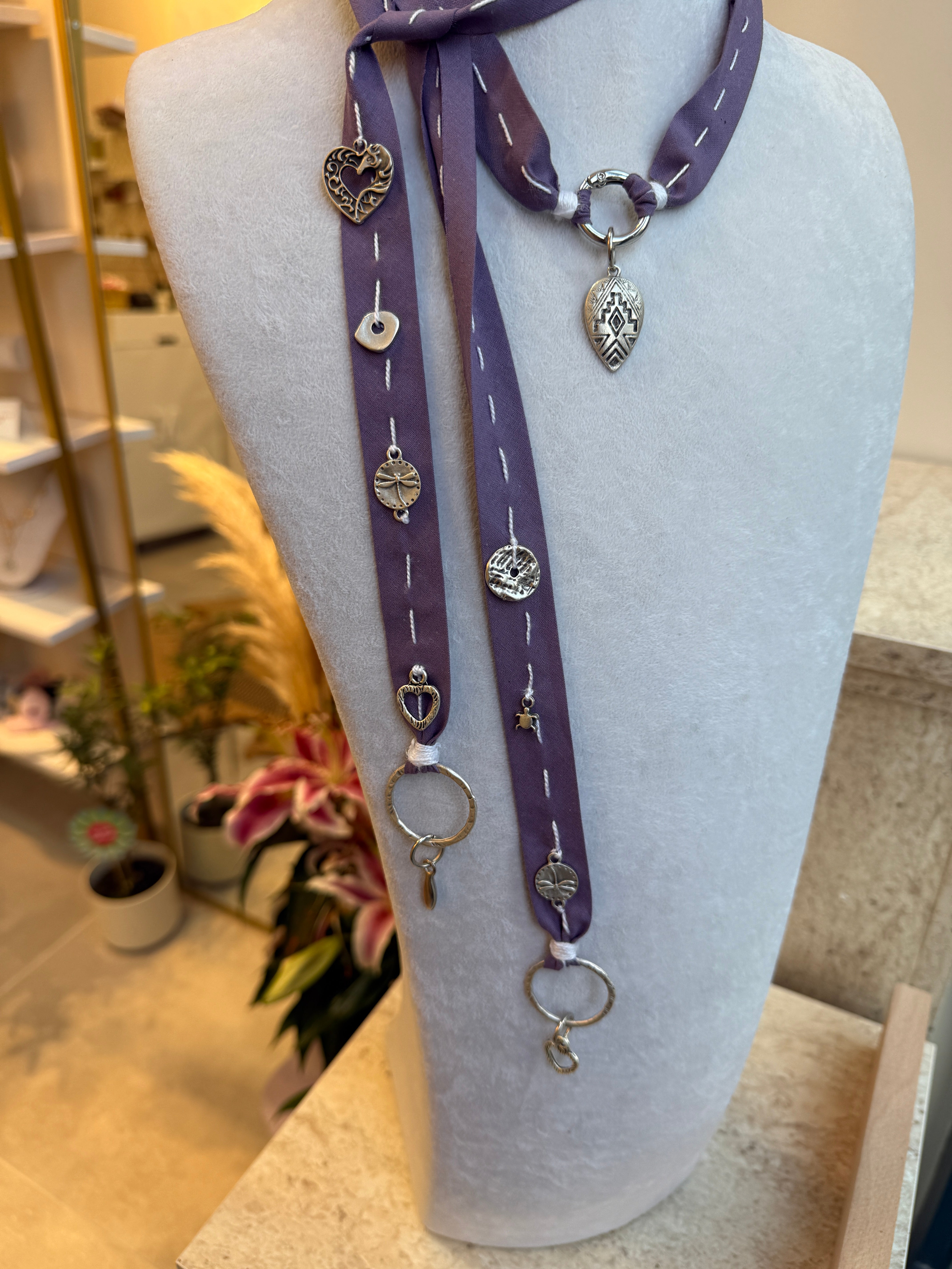 Özel MC Tasarım Fular Kalp Mor Kolye