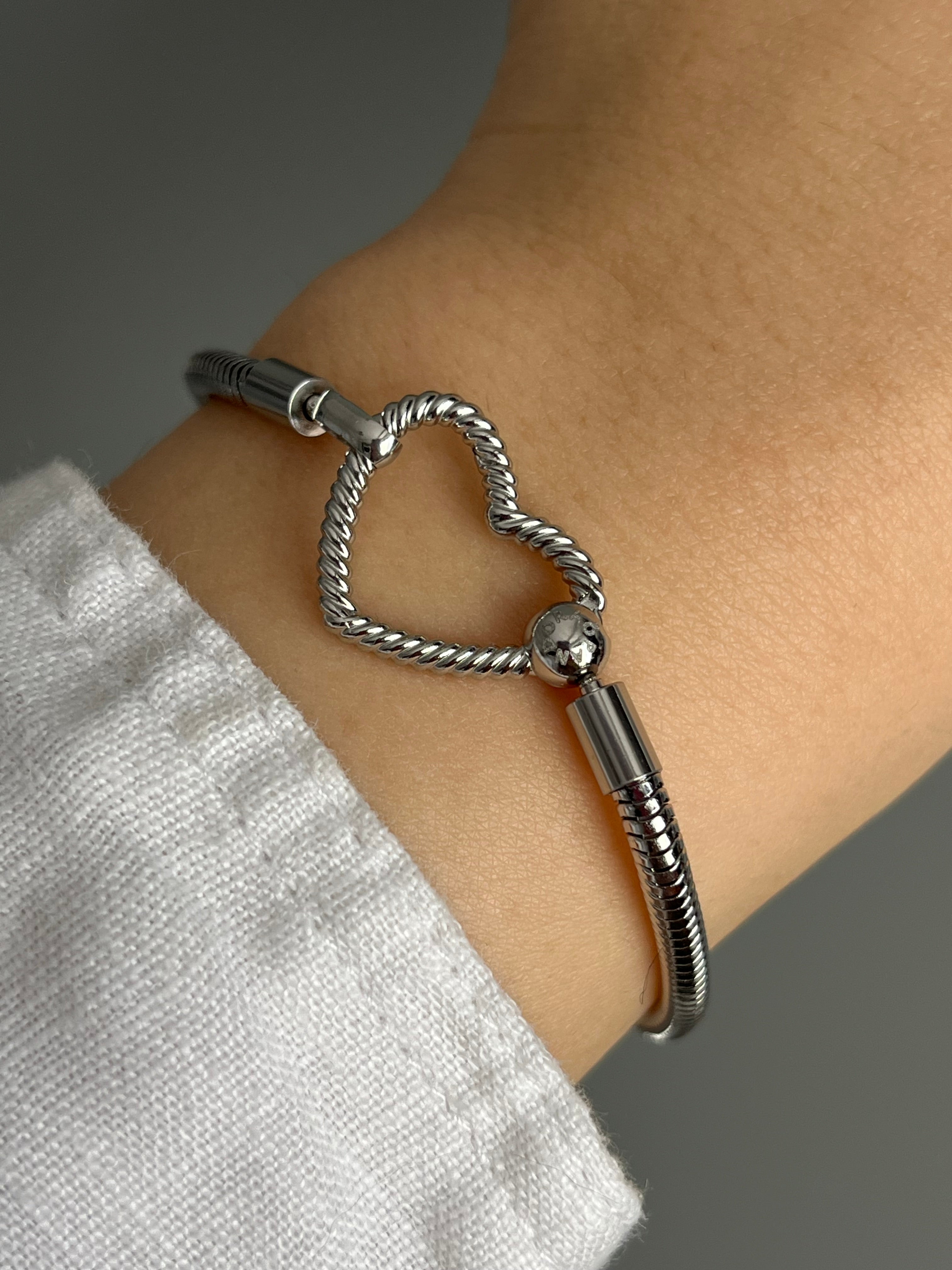 Çelik PNDR Moments Kilit Silver Kalp Charm Bileklik