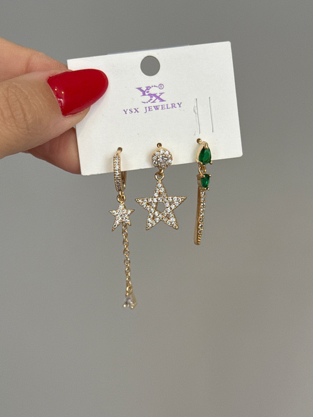 3lü Sallantılı Yıldız Set Küpe