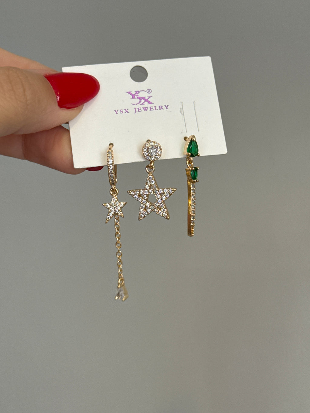 3lü Sallantılı Yıldız Set Küpe